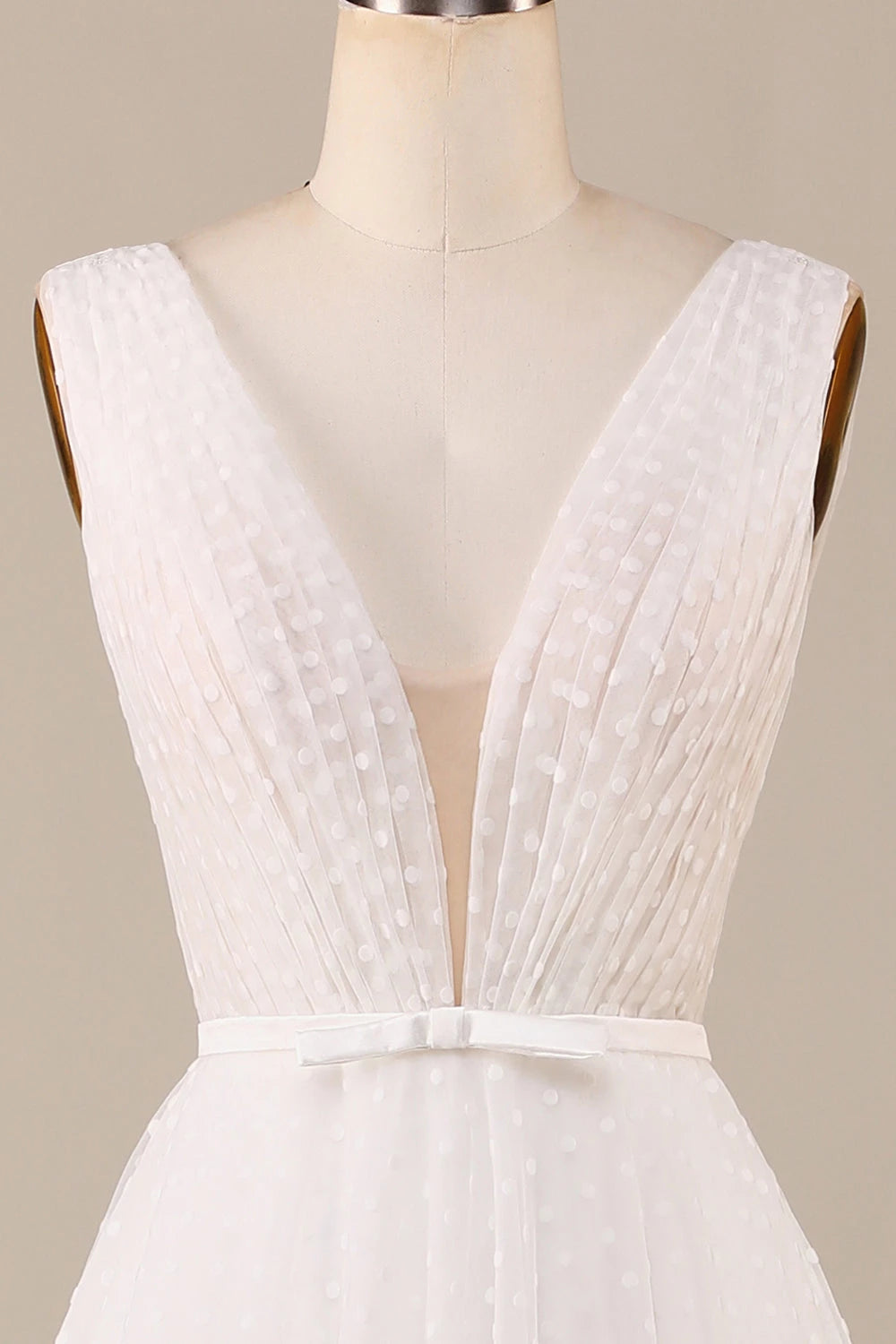 Glamorous A Line Deep V Neck Sleeveless Bow Shoulder Back Maxi Wedding Dress