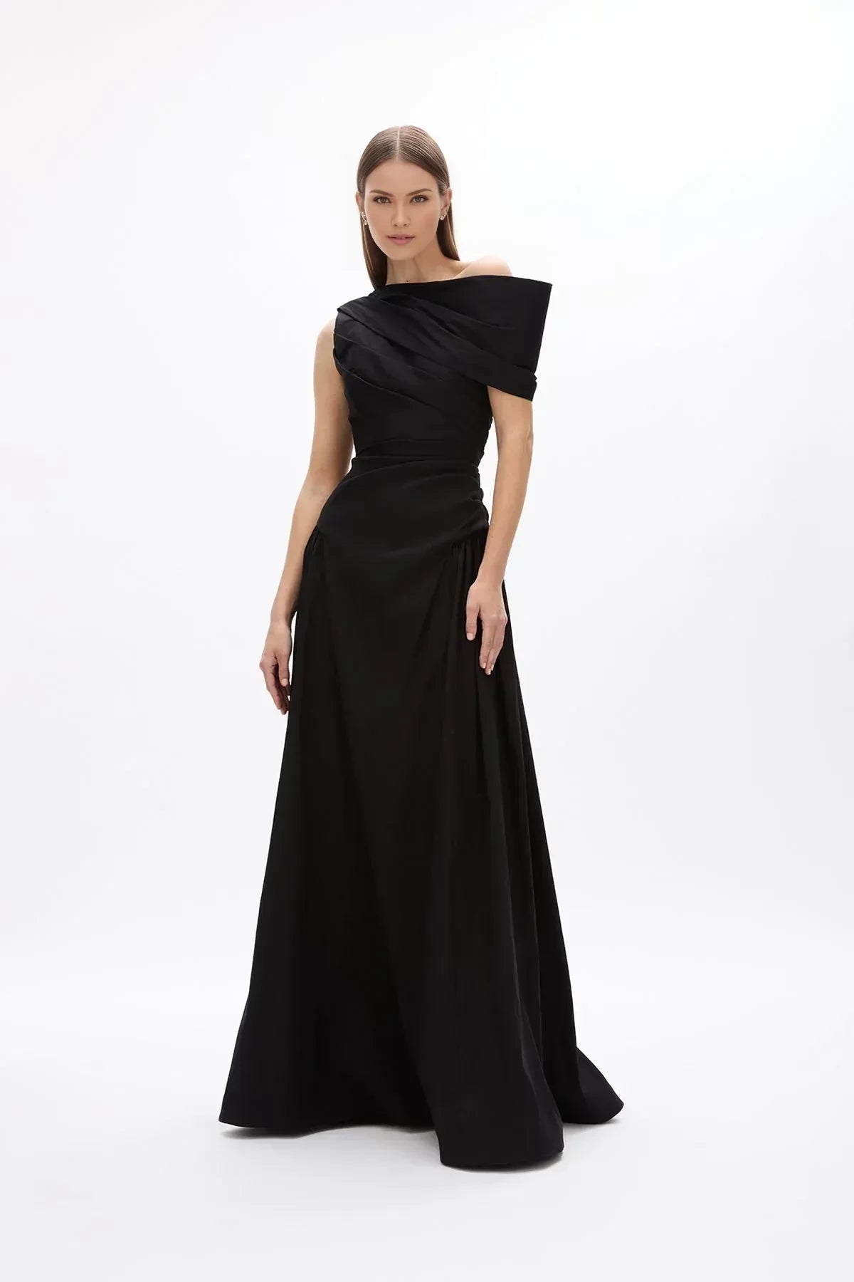Glamorous A Line One Shoulder Sleeveless Cut Out Back Floor Length Evening Dress ﻿