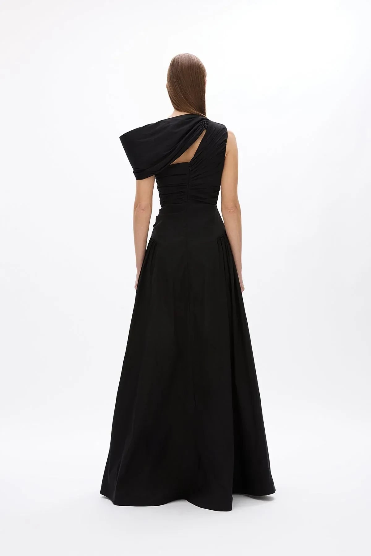 Glamorous A Line One Shoulder Sleeveless Cut Out Back Floor Length Evening Dress ﻿
