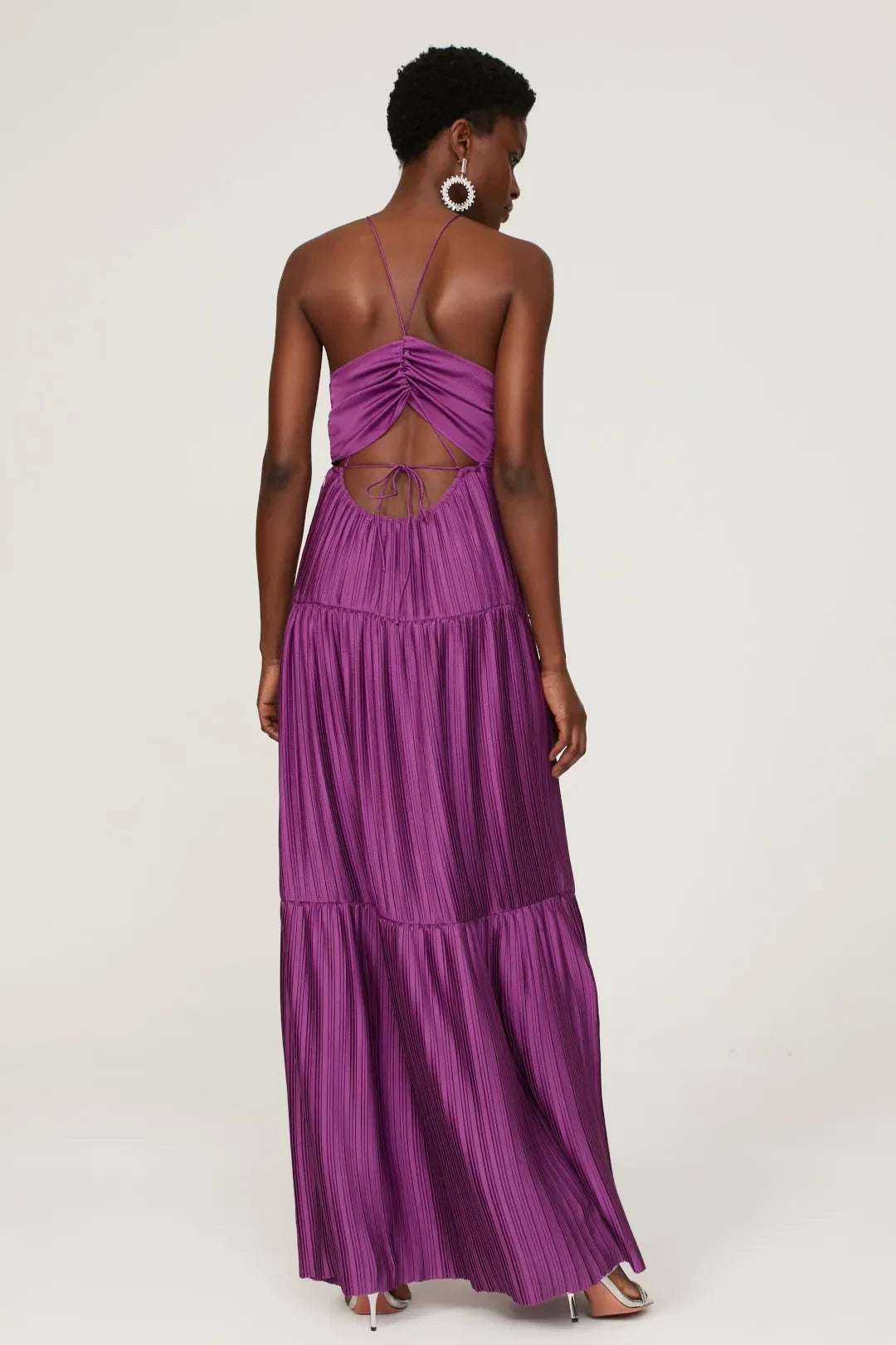 Glamorous A Line Plunge Neck Sleeveless Cutout Back Floor Length Plus Size Prom Dress