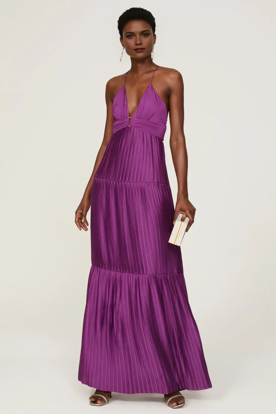 Glamorous A Line Plunge Neck Sleeveless Cutout Back Floor Length Plus Size Prom Dress