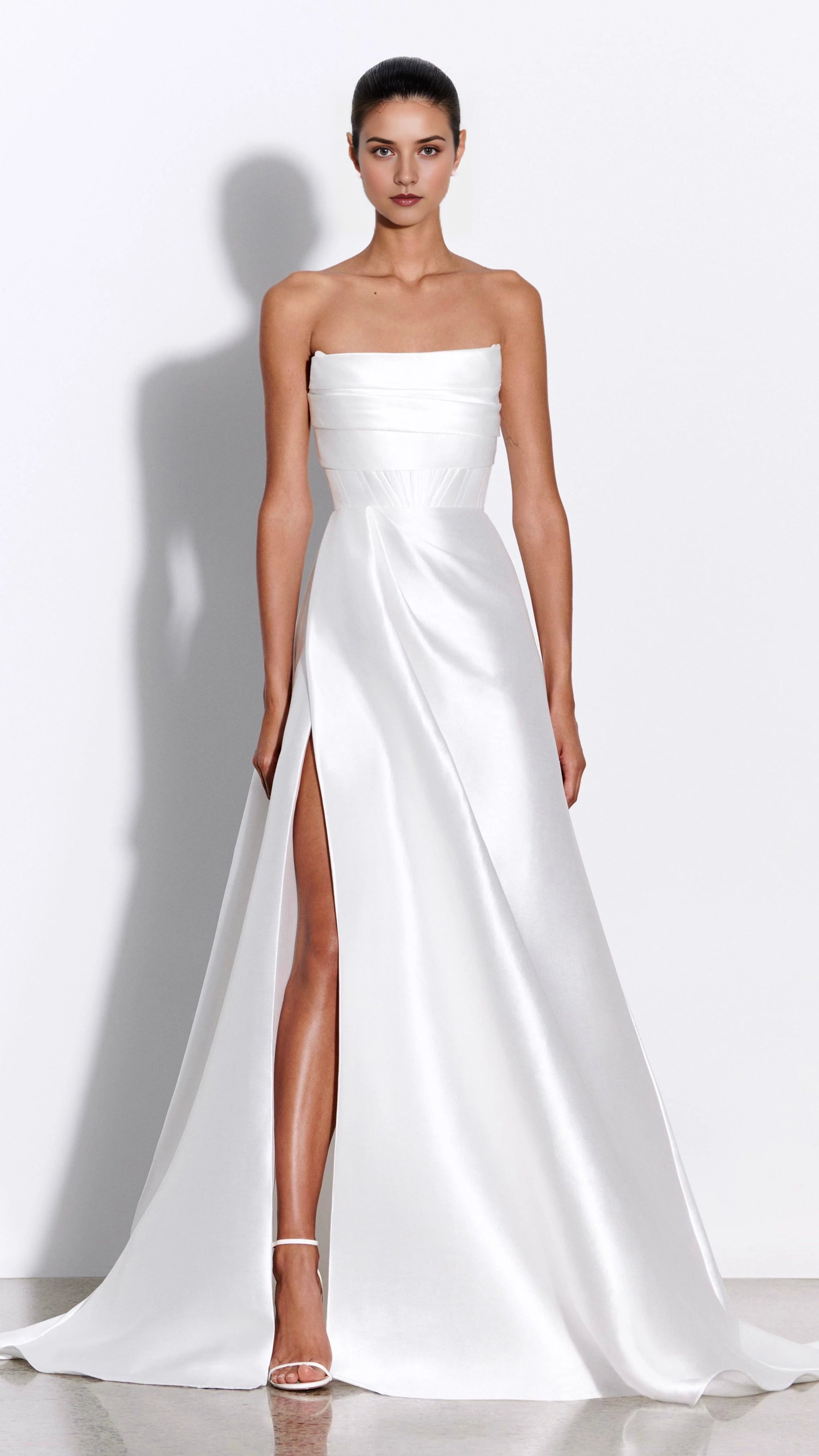 Glamorous A Line Strapless Sleeveless Button Back Floor Length Wedding Dress