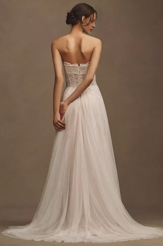 Glamorous A Line Strapless Sleeveless Zipper Back Floor Length Wedding Dress