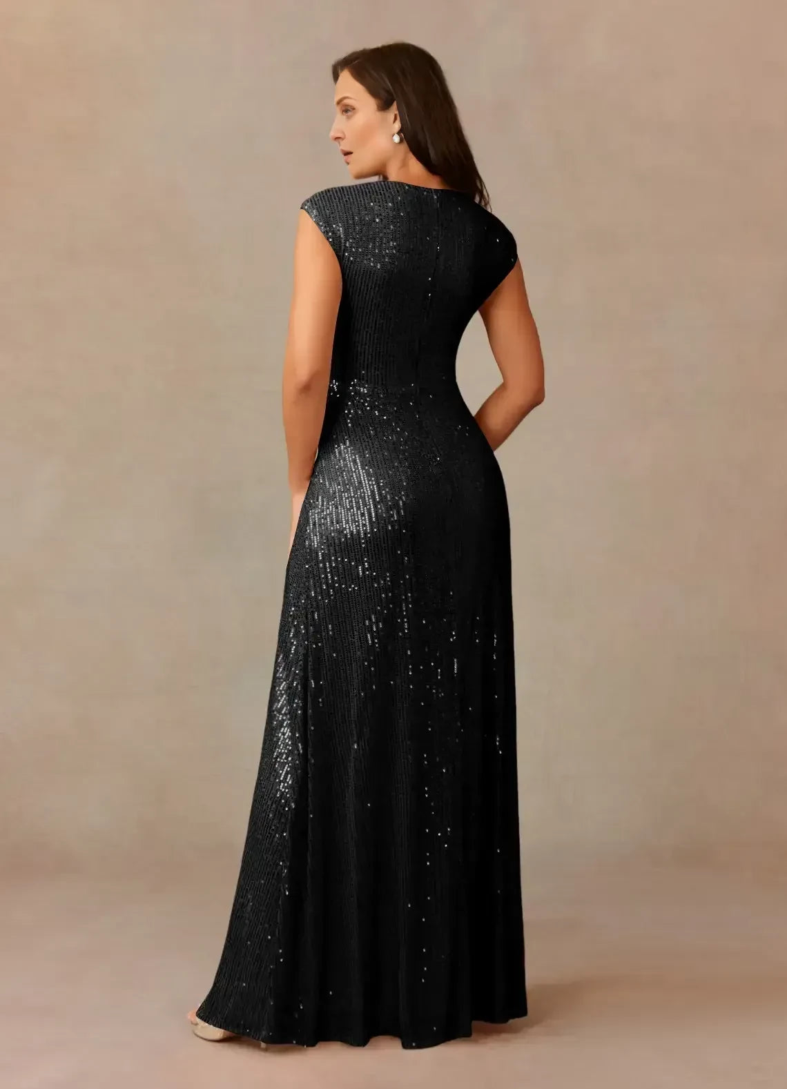 Glamorous A Line V Neck Cap Sleeve Zipper Back Floor Length Mother of the Bride Dress