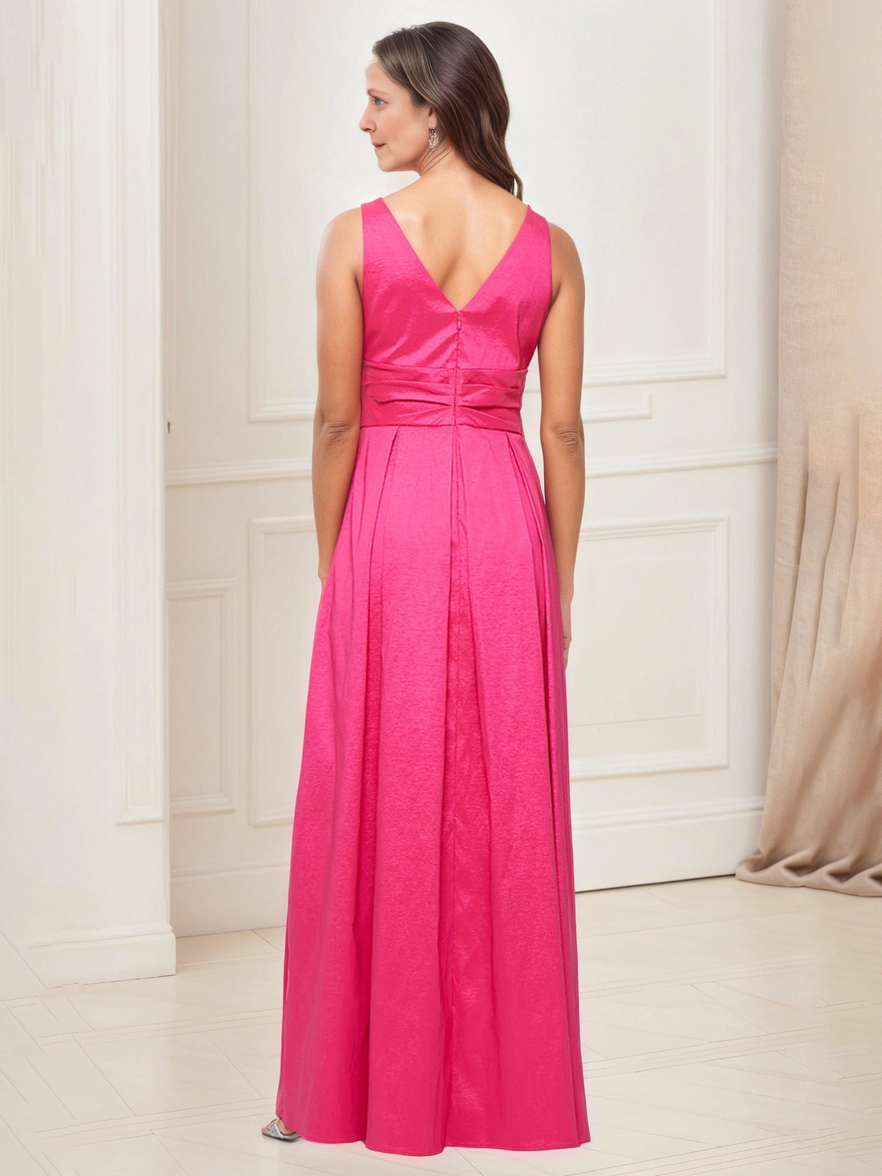 Glamorous A Line V Neck Sleeveless Zip Back Floor Length Mother of the Bride Dress