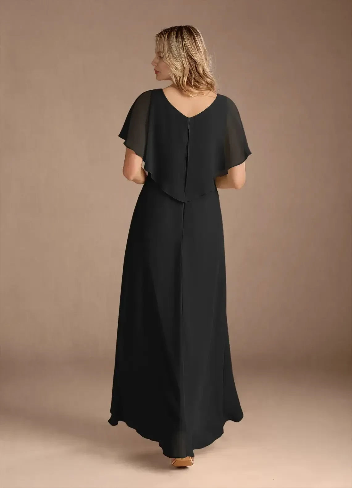 Glamorous Asymmetrical V neck Flutter Sleeve Zipper Back High Low Mother of the Bride Dress