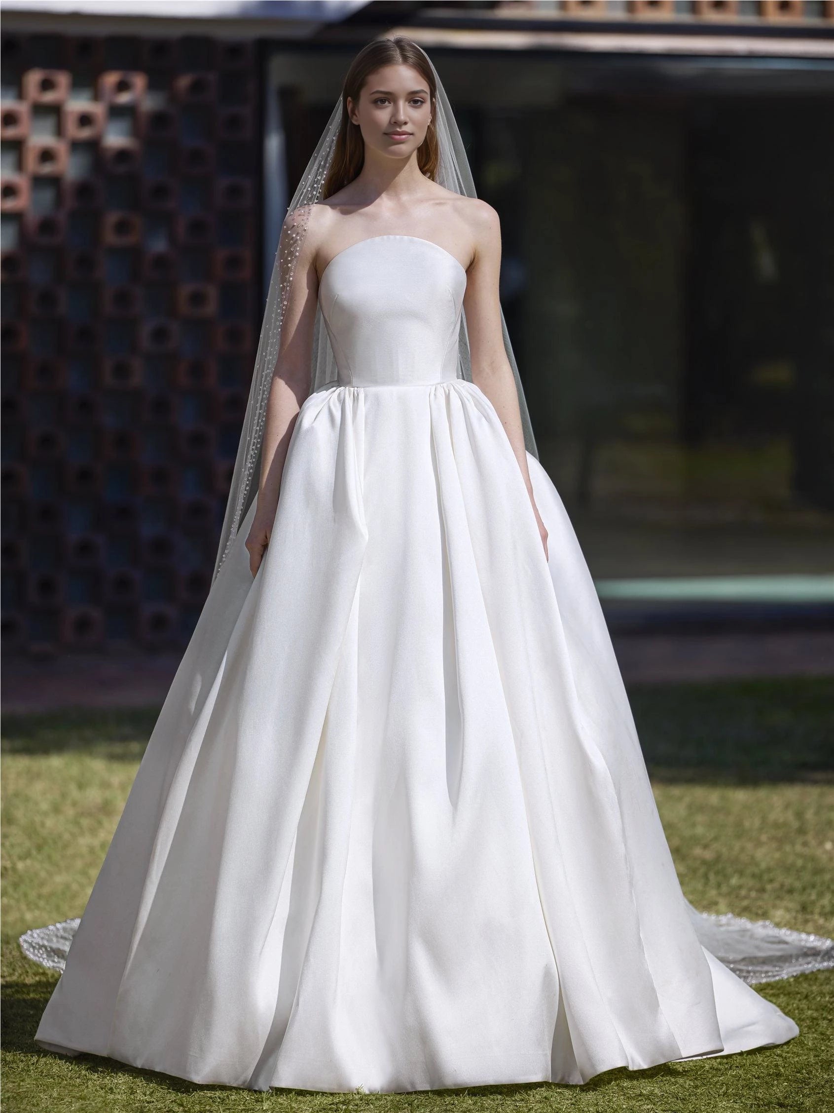 Glamorous Ball Gown Strapless Sleeveless Button Back Floor Length Wedding Dress