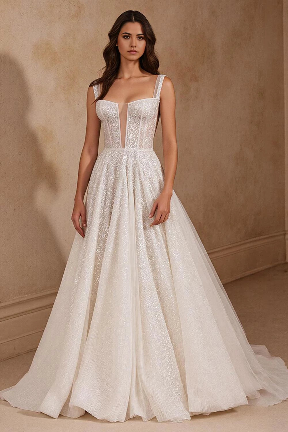 Glamorous Ball Gown Sweetheart Neck Sleeveless Open Back Floor Length Wedding Dress