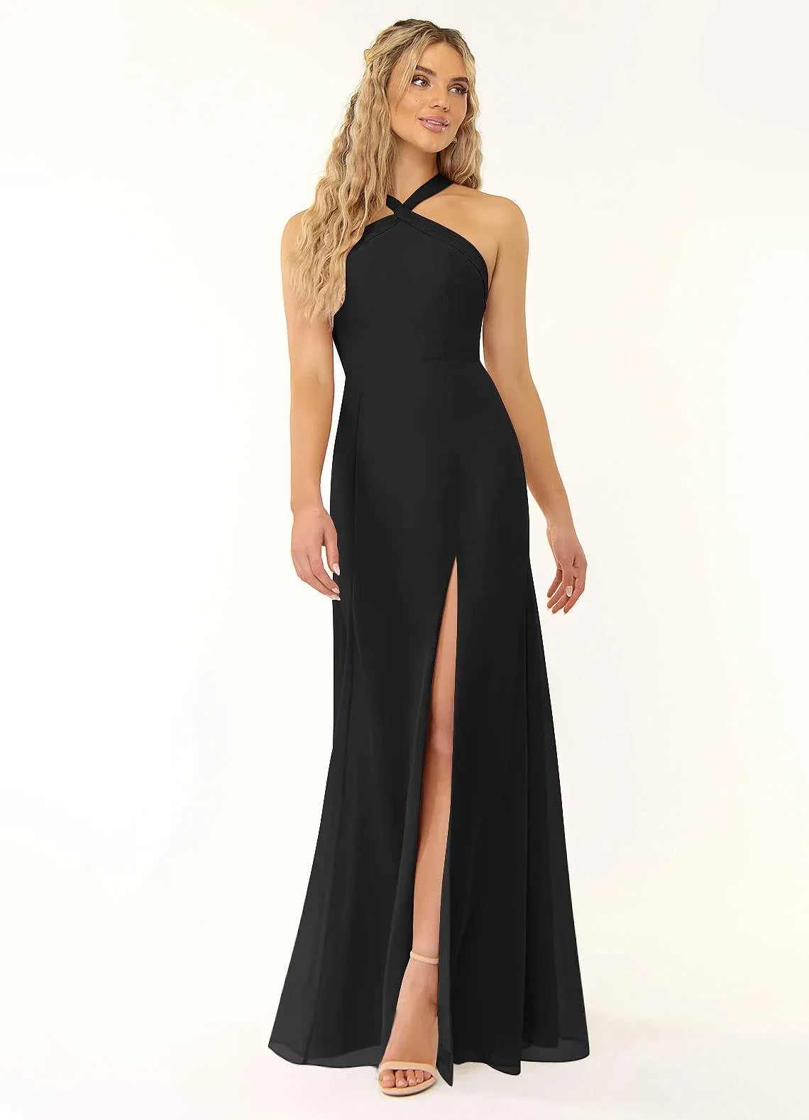 Glamorous Halter Neck Sleeveless Keyhole Back Floor Length Bridesmaid Dress