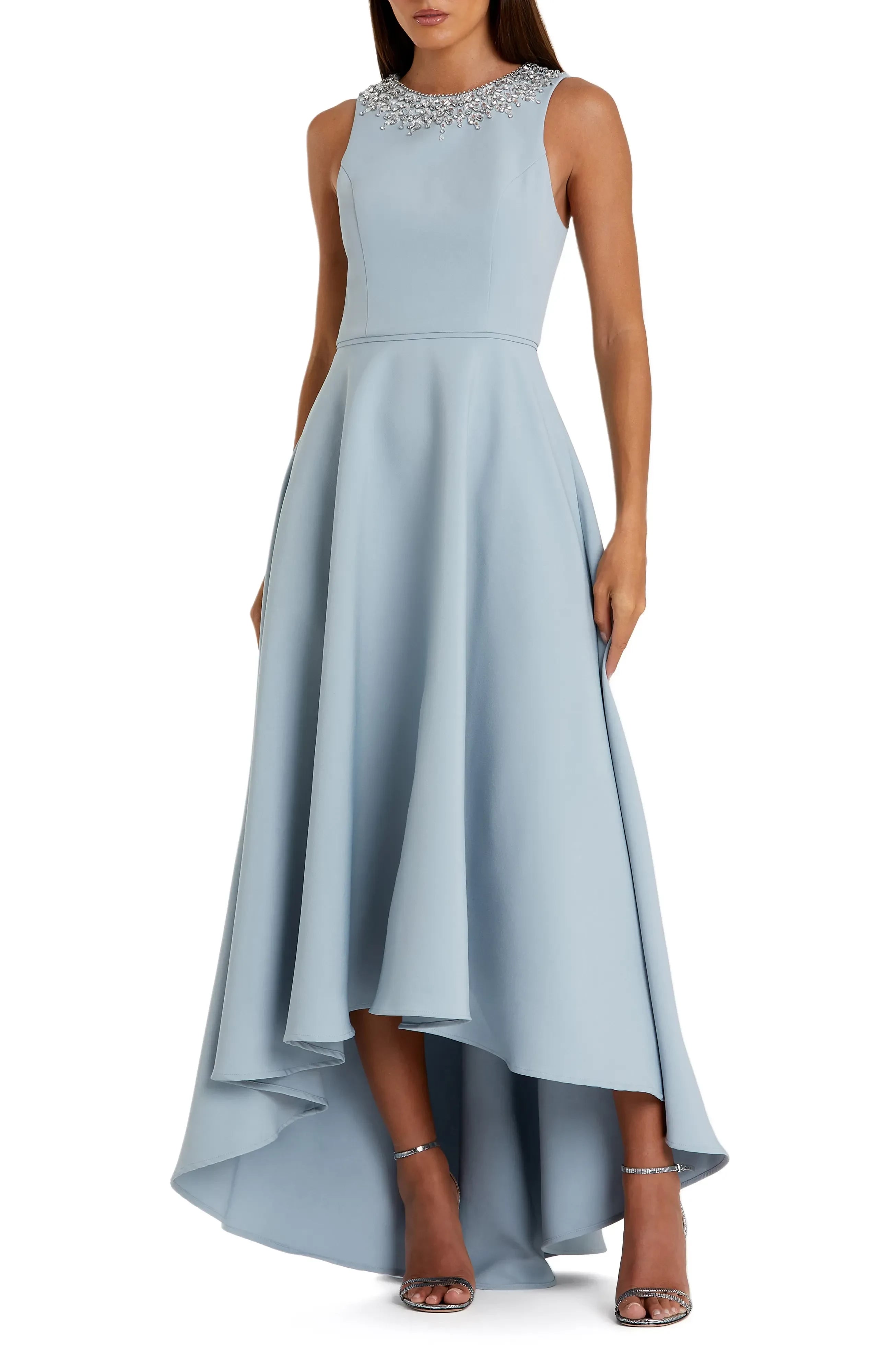 Glamorous High Low Ball Gown Jewel Neck Sleeveless Zipper Back Evening Dress