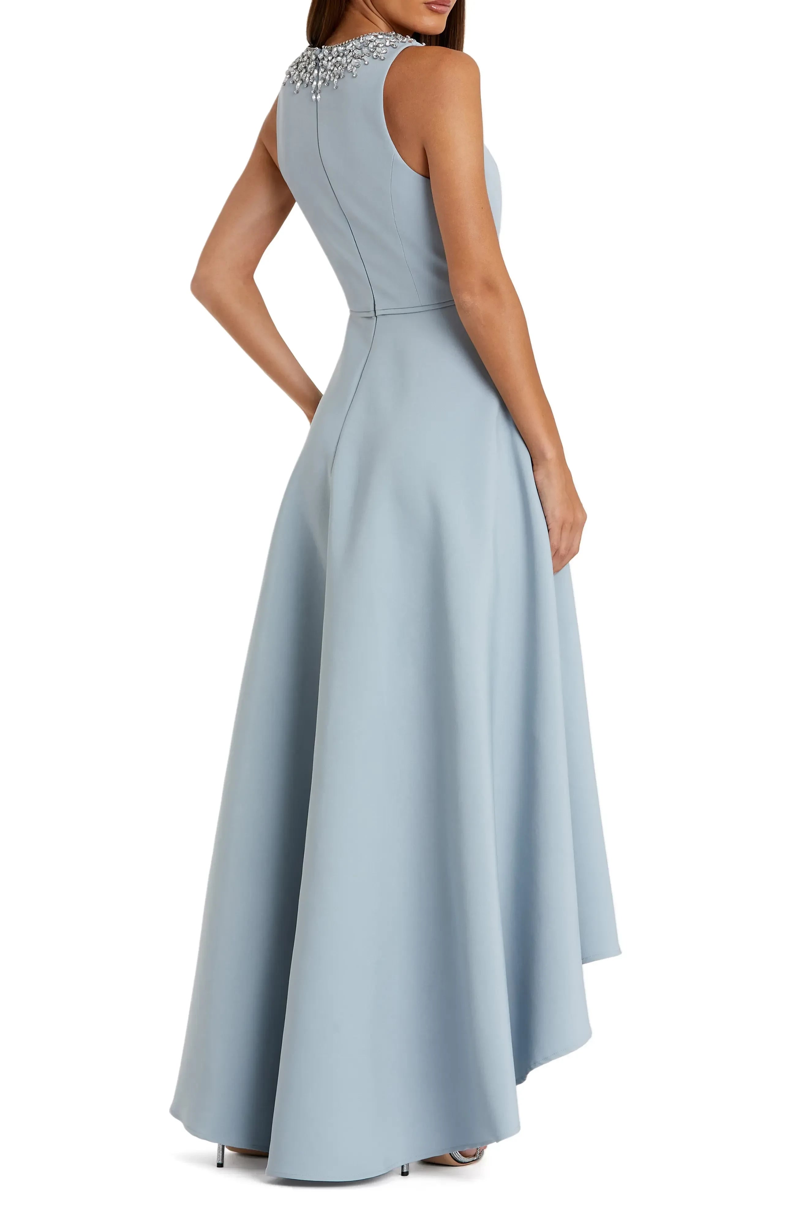 Glamorous High Low Ball Gown Jewel Neck Sleeveless Zipper Back Evening Dress