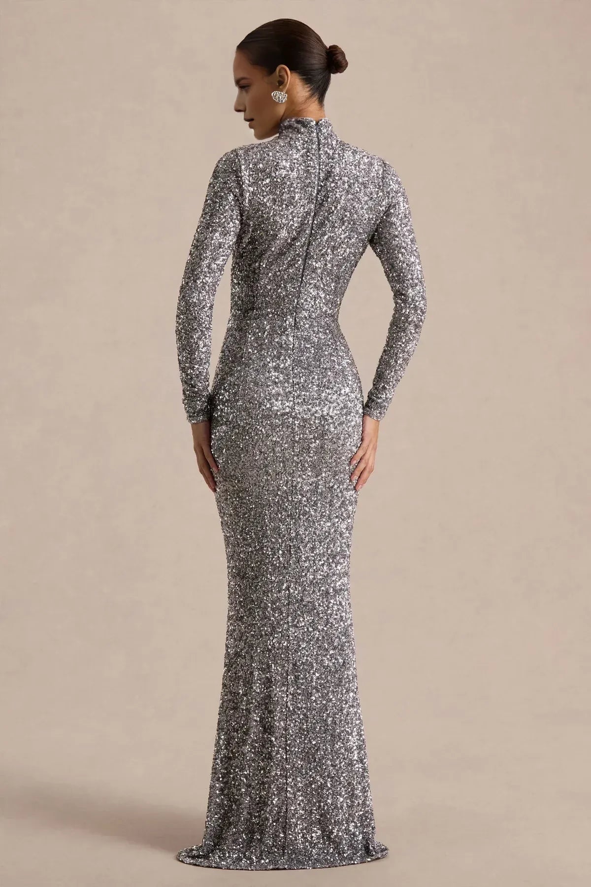 Glamorous Like Mermaid High Neck Long Sleeve Zip Back Floor Length Evening Dress