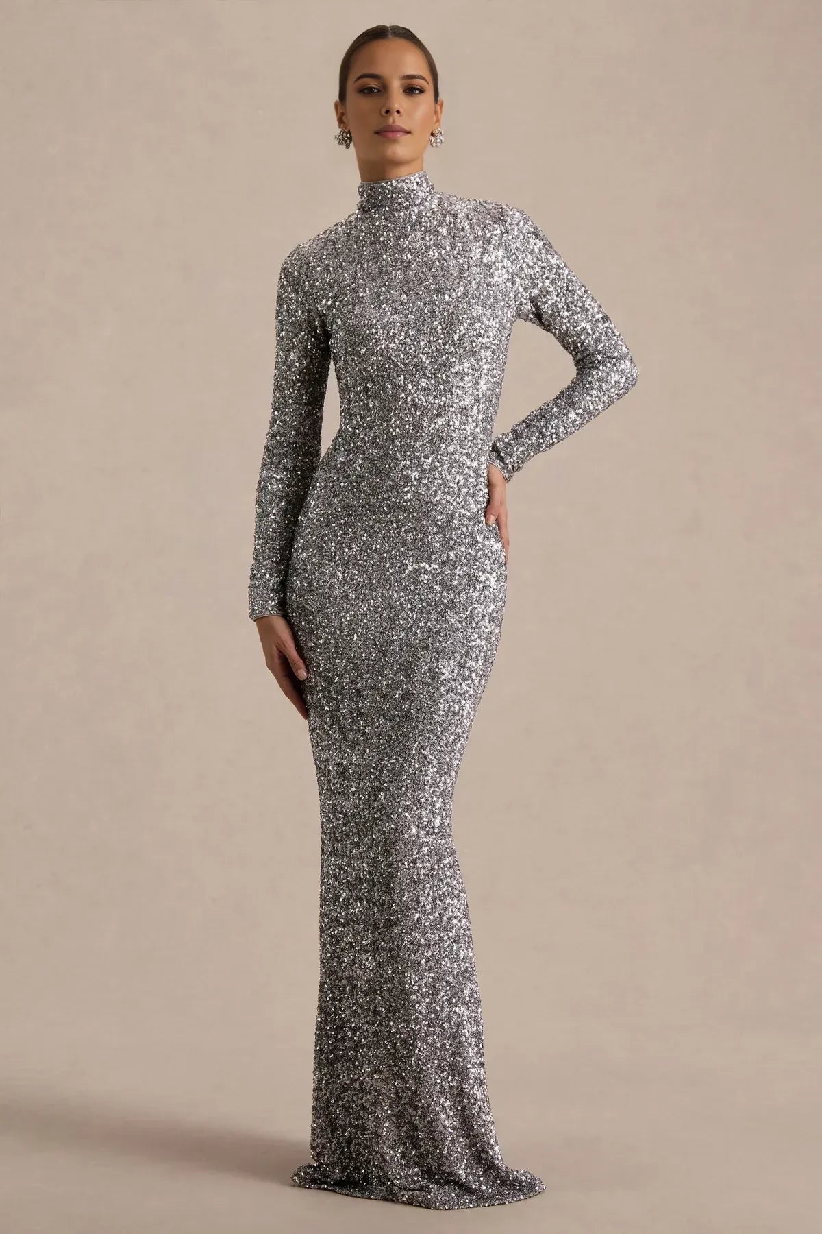 Glamorous Like Mermaid High Neck Long Sleeve Zip Back Floor Length Evening Dress
