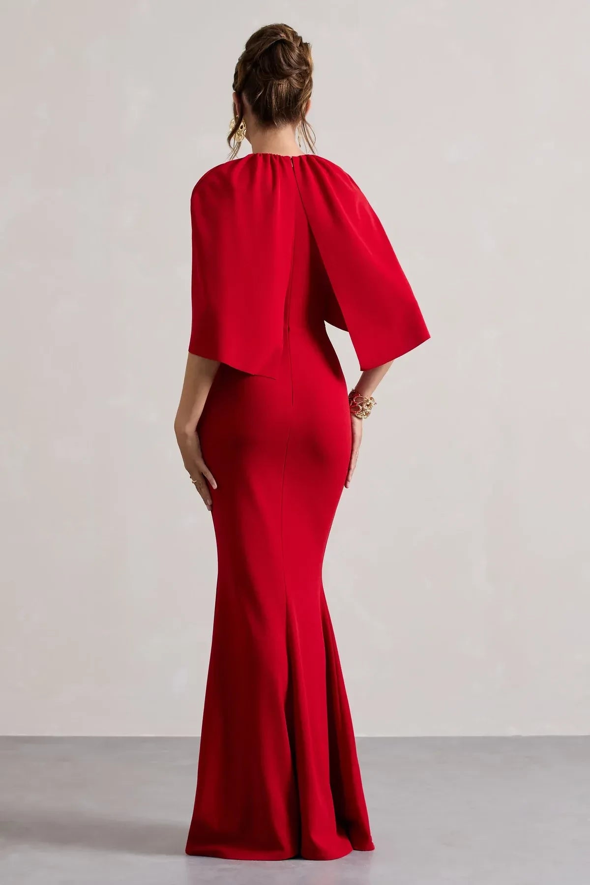 Glamorous Mermaid Crew Neck Cape Sleeve Zipper Back Floor Length Evening Dress