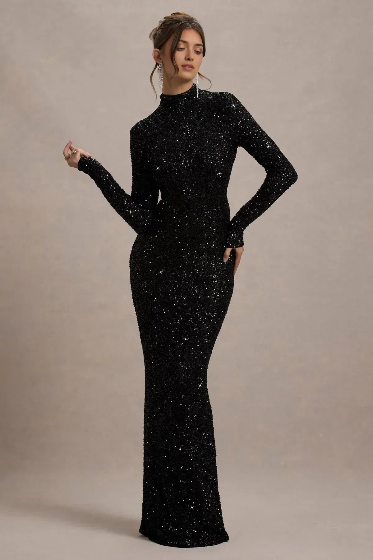 Glamorous Mermaid High Neck Long Sleeve Zip Back Floor Length Evening Dress