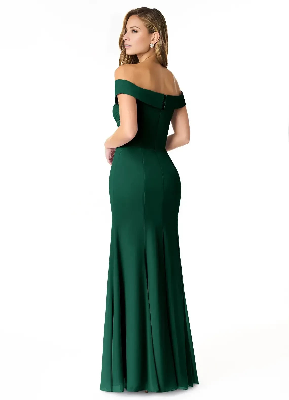 Glamorous Mermaid Off Shoulder Cap Sleeve Zipper Back Floor Length Bridesmaid Dress