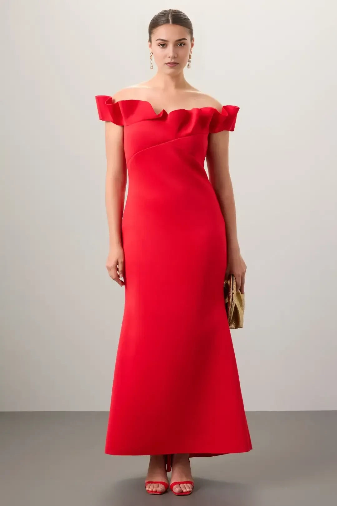 Glamorous Mermaid Off Shoulder Ruffle Trimmed Floor Length Plus Size Prom Dress