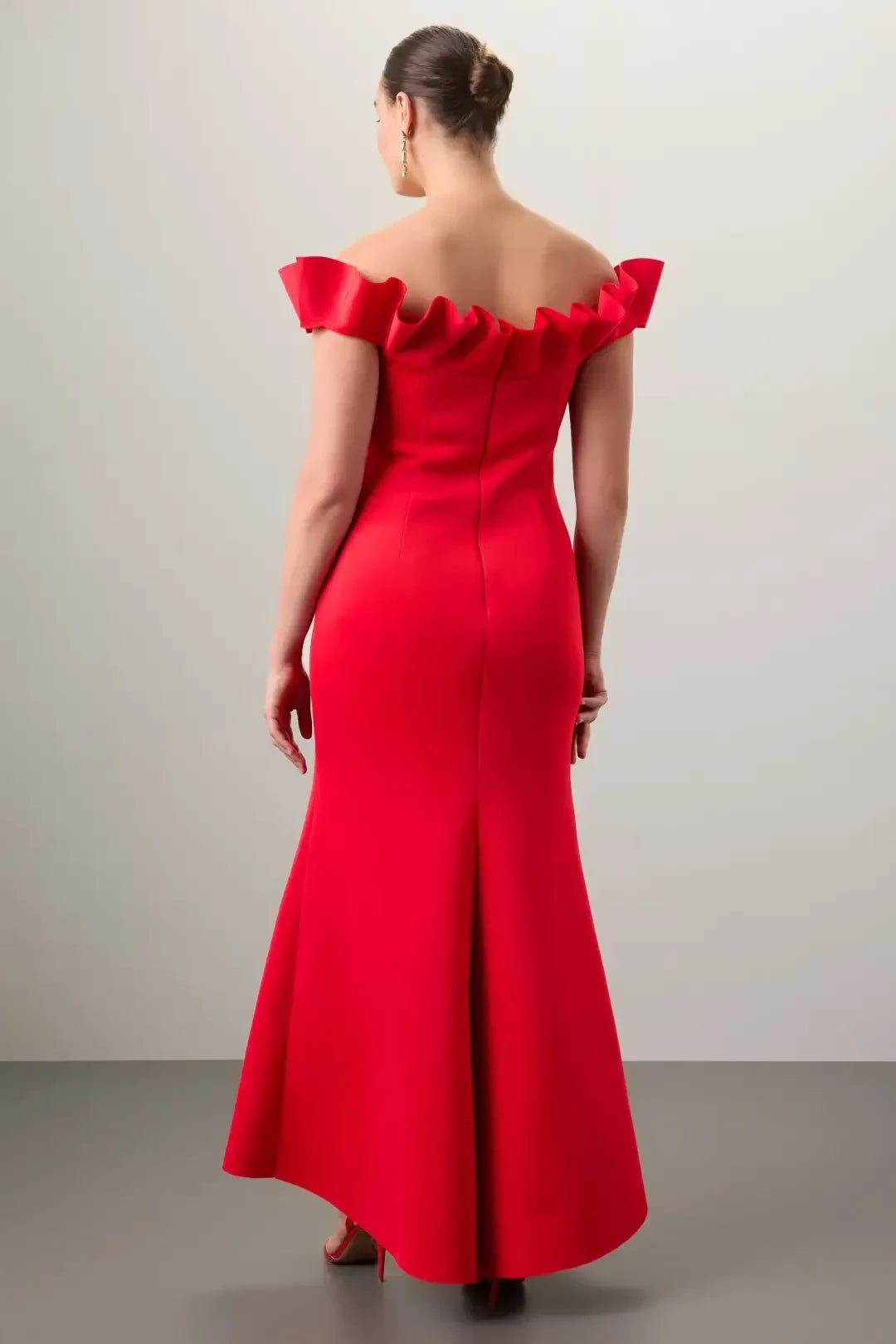 Glamorous Mermaid Off Shoulder Ruffle Trimmed Floor Length Plus Size Prom Dress