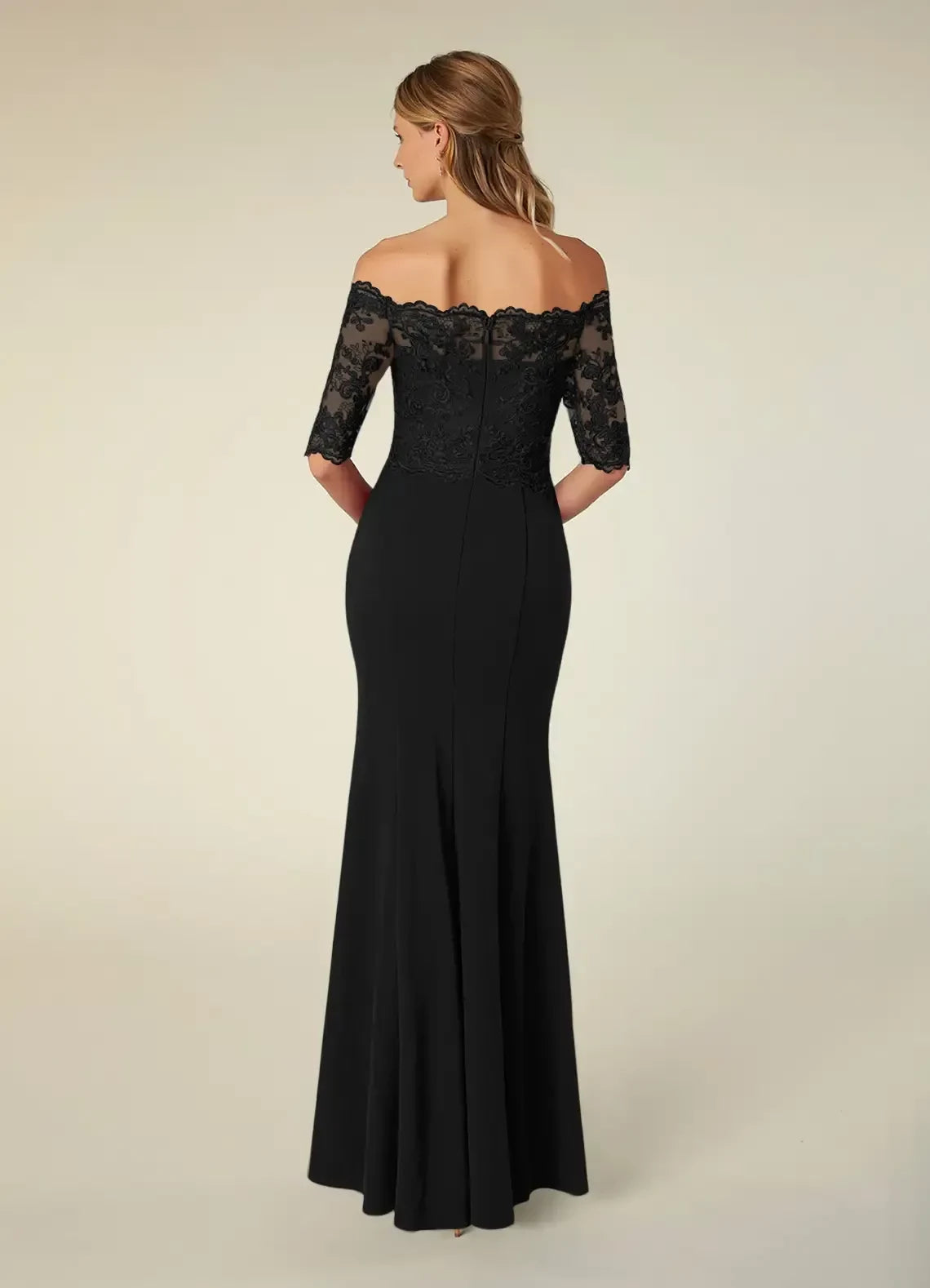 Glamorous Mermaid Off Shoulder Half Sleeve Zipper Back Floor Length Mother of the Bride Dress