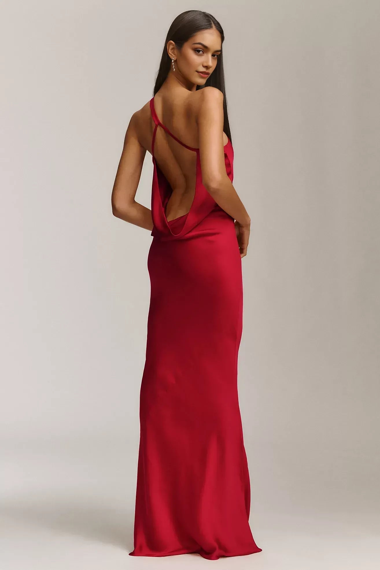 Glamorous Mermaid One Shoulder Sleeveless Draped Back Floor Length Evening Dress