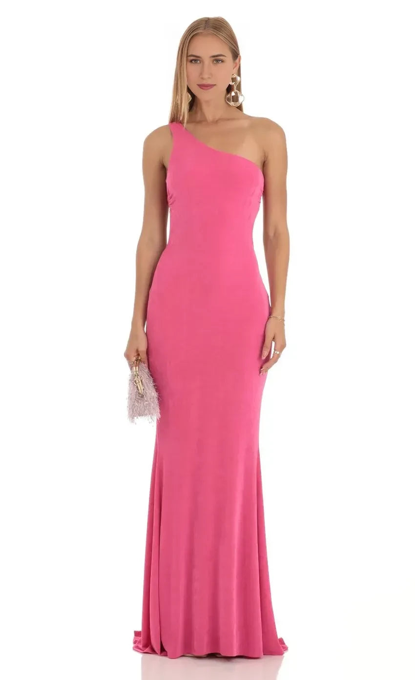 Glamorous Mermaid One Shoulder Sleeveless Tie Back Floor Length Evening Dress