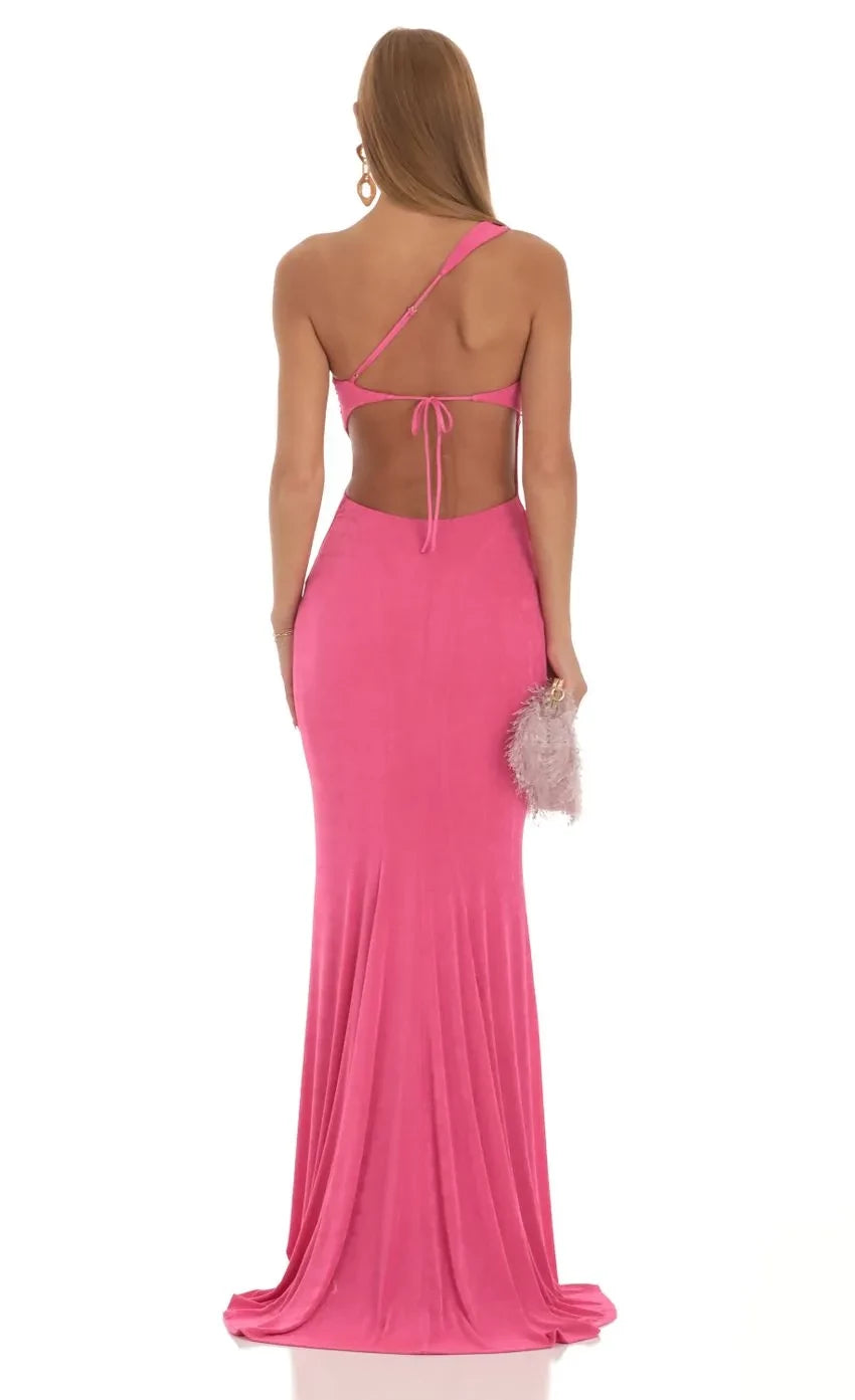 Glamorous Mermaid One Shoulder Sleeveless Tie Back Floor Length Evening Dress