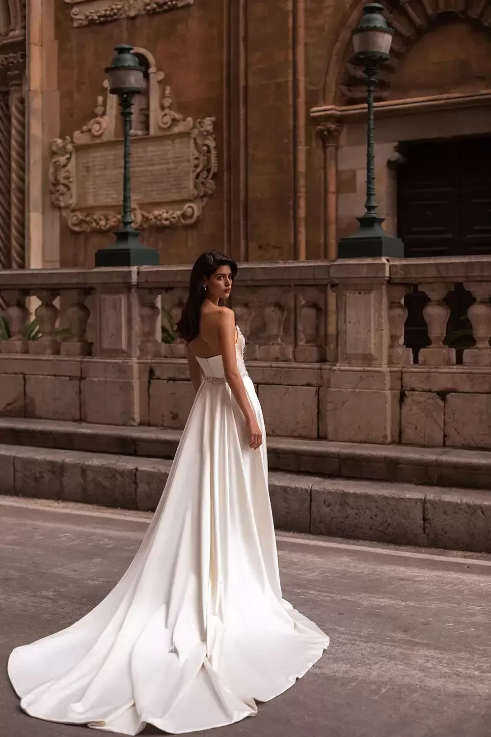 Glamorous Mermaid Strapless Beaded High Slit Back Long Length Wedding Dress