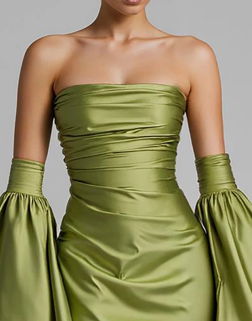 Glamorous Mermaid Strapless Bell Sleeve Lace Up Back Evening Dress Evening Dress Homecoming Dress