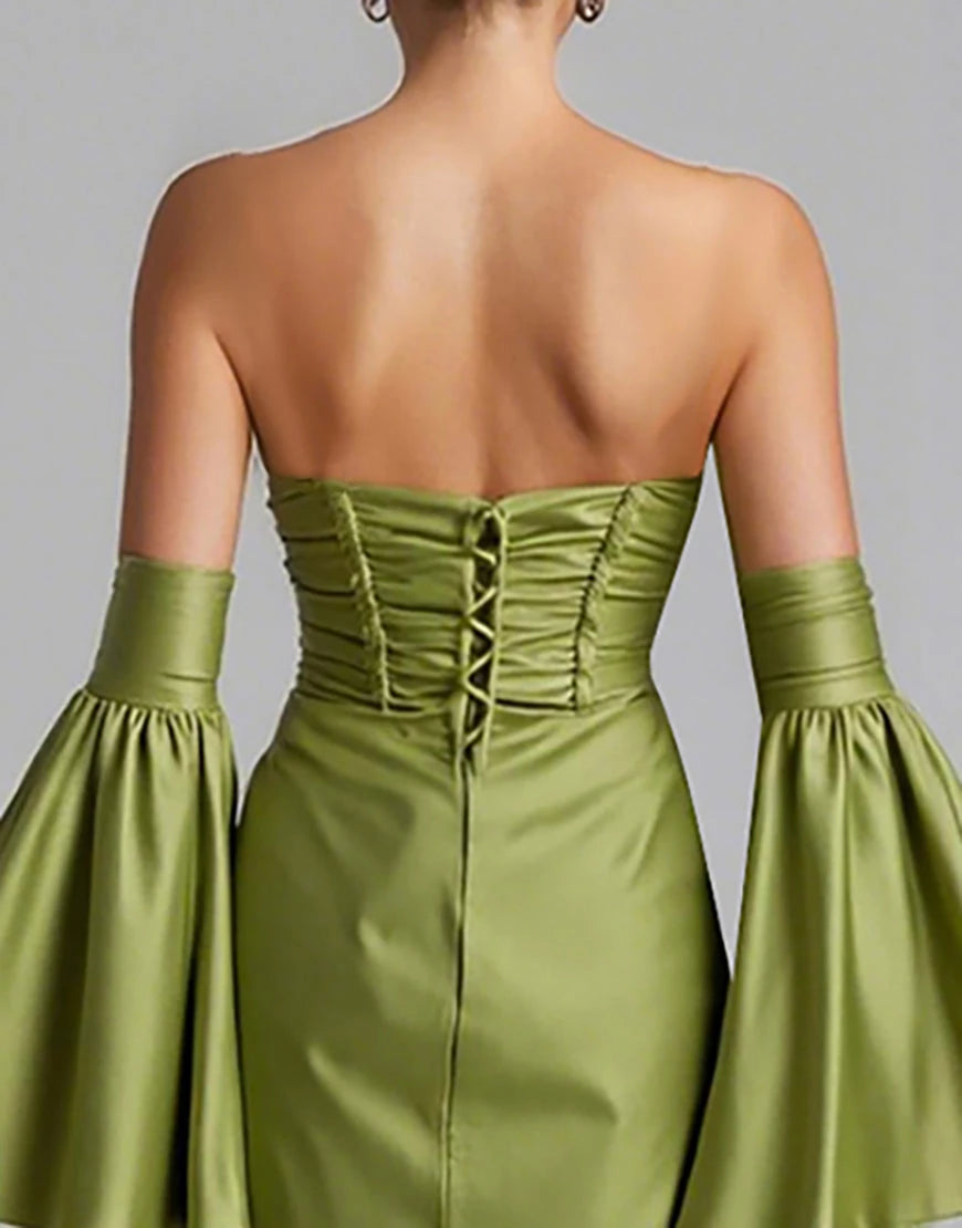 Glamorous Mermaid Strapless Bell Sleeve Lace Up Back Evening Dress Evening Dress Homecoming Dress