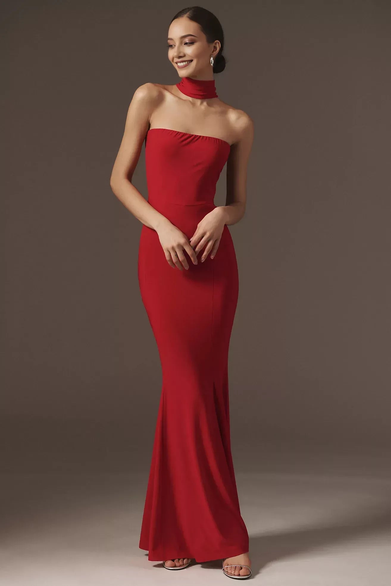 Glamorous Mermaid Strapless Sleeveless High Neck Back Floor Length Evening Dress