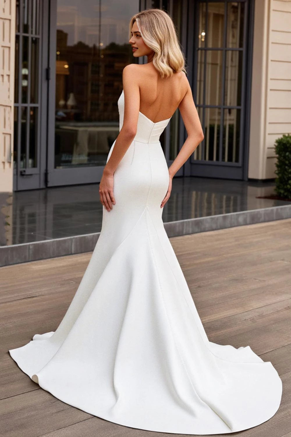 Glamorous Mermaid Strapless Sleeveless Open Back Floor Length Wedding Dress