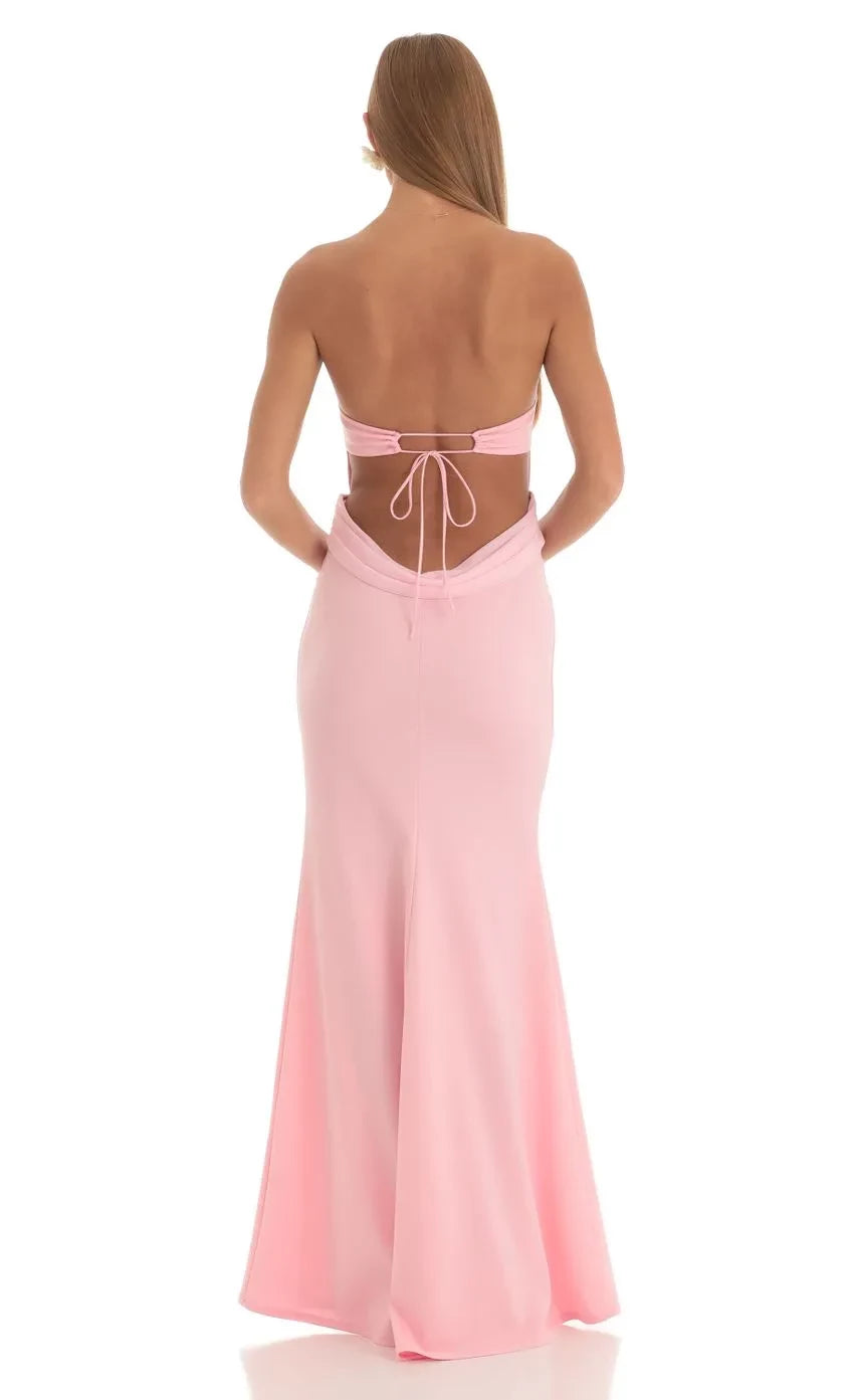 Glamorous Mermaid Strapless Sleeveless Tie Back Floor Length Evening Dress