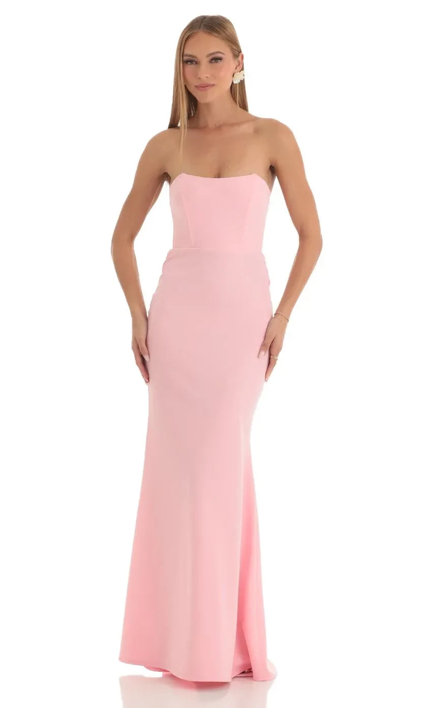 Glamorous Mermaid Strapless Sleeveless Tie Back Floor Length Evening Dress