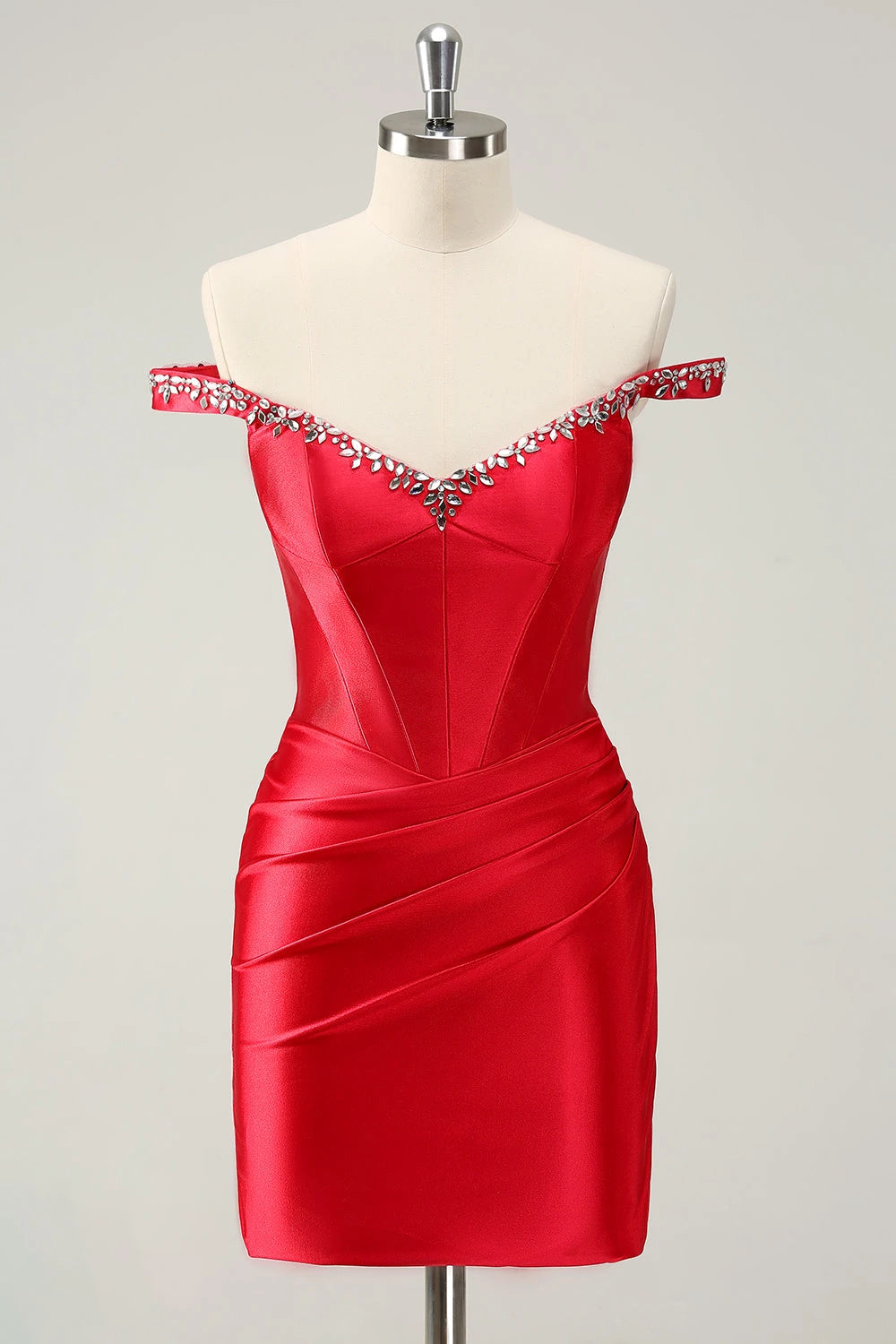 Glamorous Off-Shoulder Rhinestone-Embellished Bodycon Mini Party Dress Homecoming Dress
