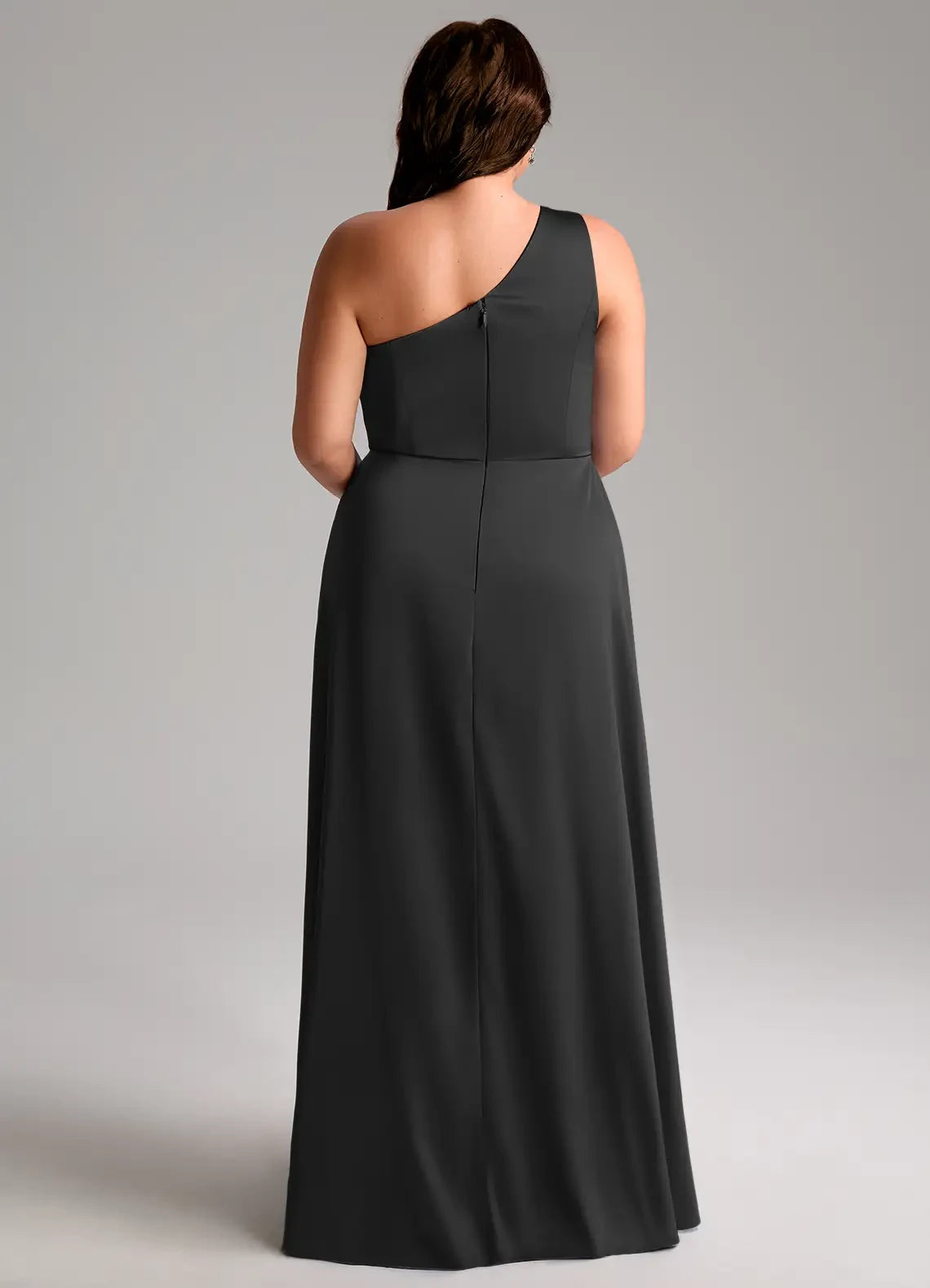 Glamorous Plus Size Sheath One Shoulder Sleeveless Open Back Floor Length Bridesmaid Dress