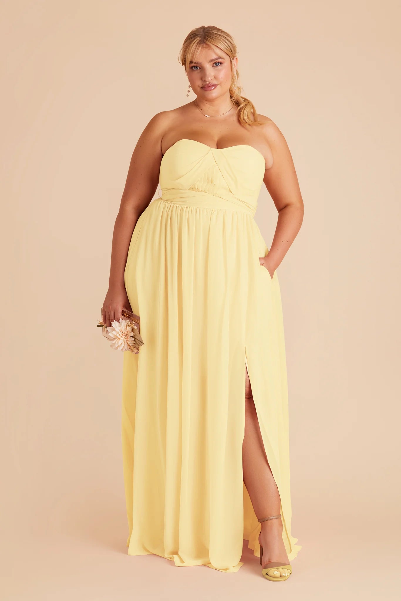 Glamorous Plus Size Sheath Strapless Sleeveless Bow Back Floor Length Bridesmaid Dress