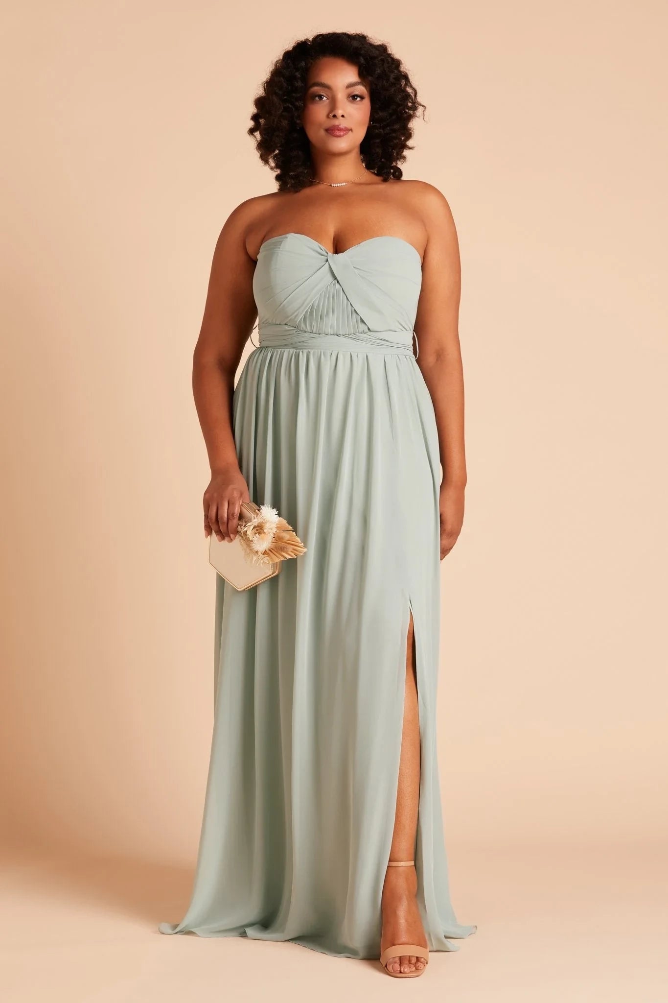 Glamorous Plus Size Sheath Strapless Sleeveless Bow Back Floor Length Bridesmaid Dress ﻿