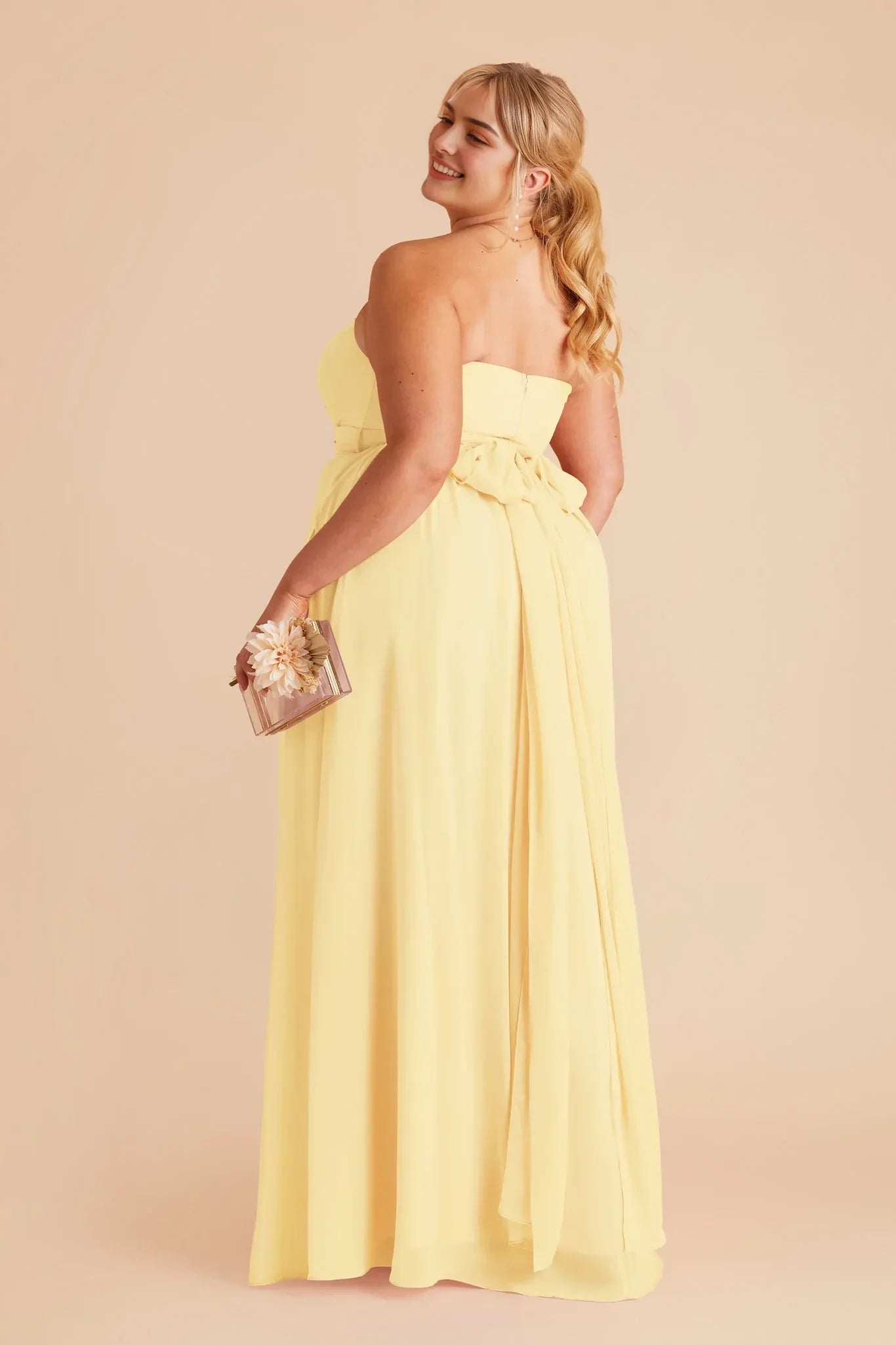 Glamorous Plus Size Sheath Strapless Sleeveless Bow Back Floor Length Bridesmaid Dress