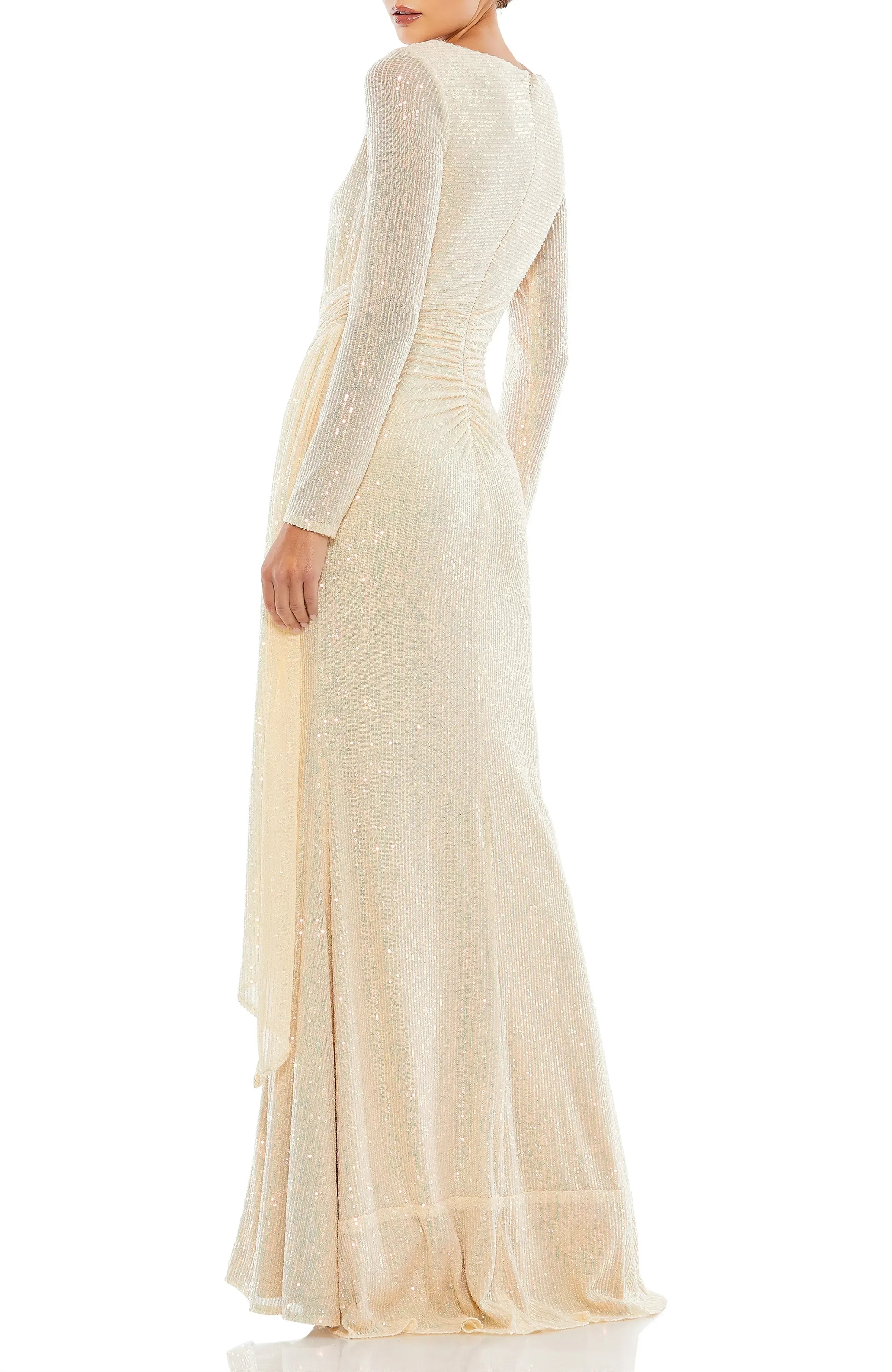 Glamorous Sheath Boat Neck Long Sleeve Zipper Back Floor Length Evening Dress