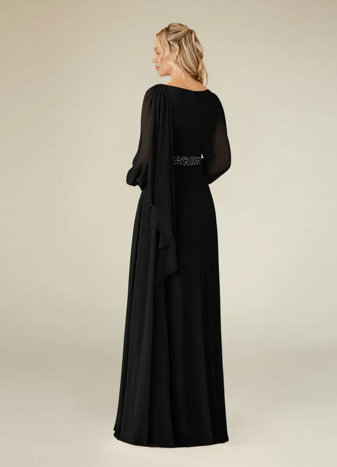 Glamorous Sheath Boat Neck Long Sleeve Zipper Back Floor Length Mother of the Bride Dress