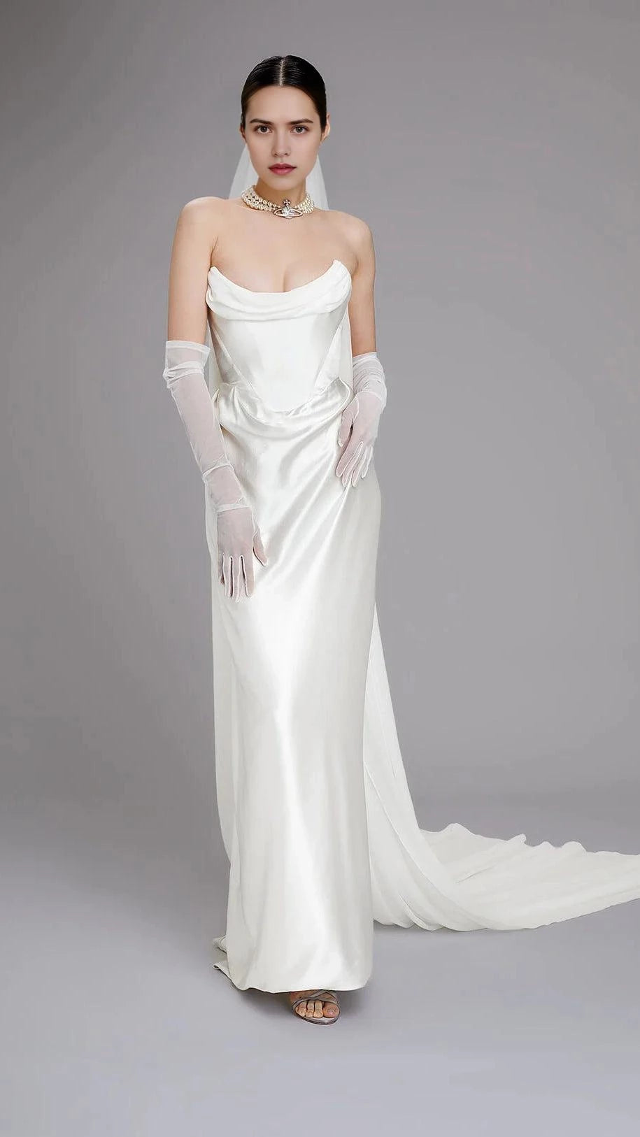 Glamorous Sheath Cowl Neck Sleeveless Drape Back Floor Length Wedding Dress