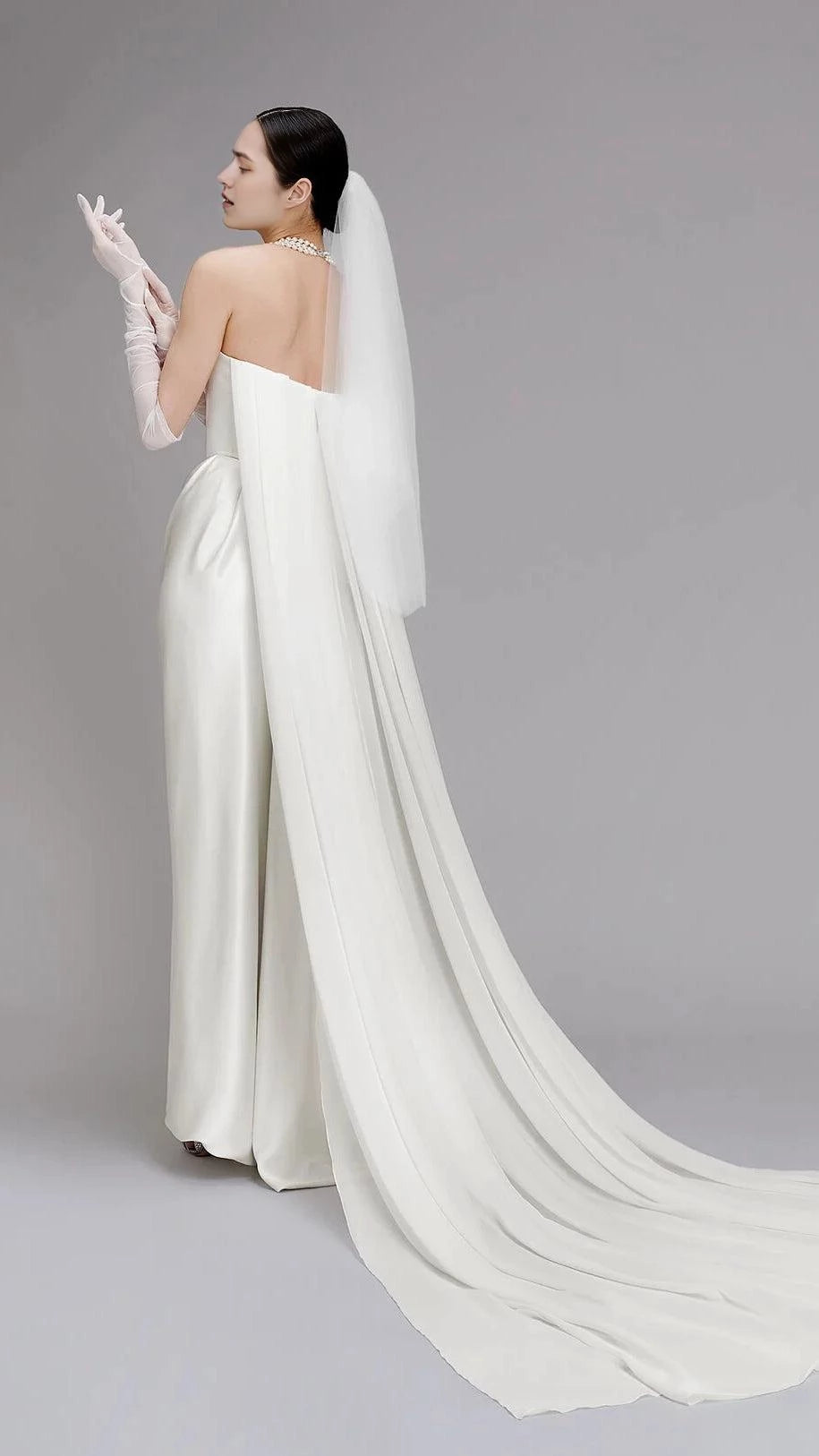 Glamorous Sheath Cowl Neck Sleeveless Drape Back Floor Length Wedding Dress