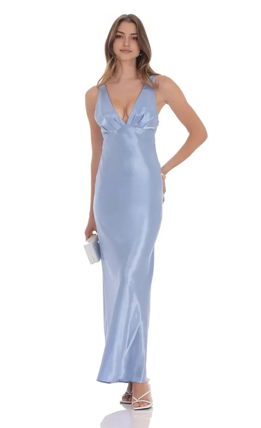Glamorous Sheath Deep V Neck Sleeveless Tie Back Floor Length Evening Dress