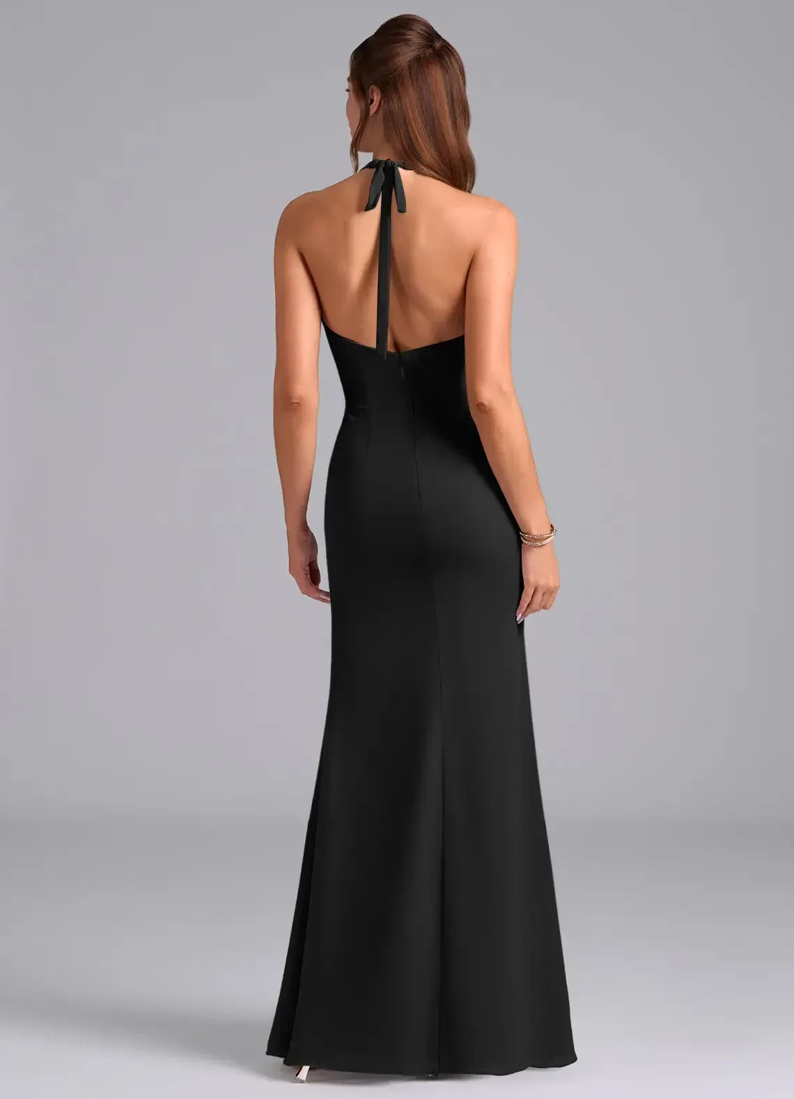Glamorous Sheath Halter Neck Sleeveless Tie Back Floor Length Bridesmaid Dress