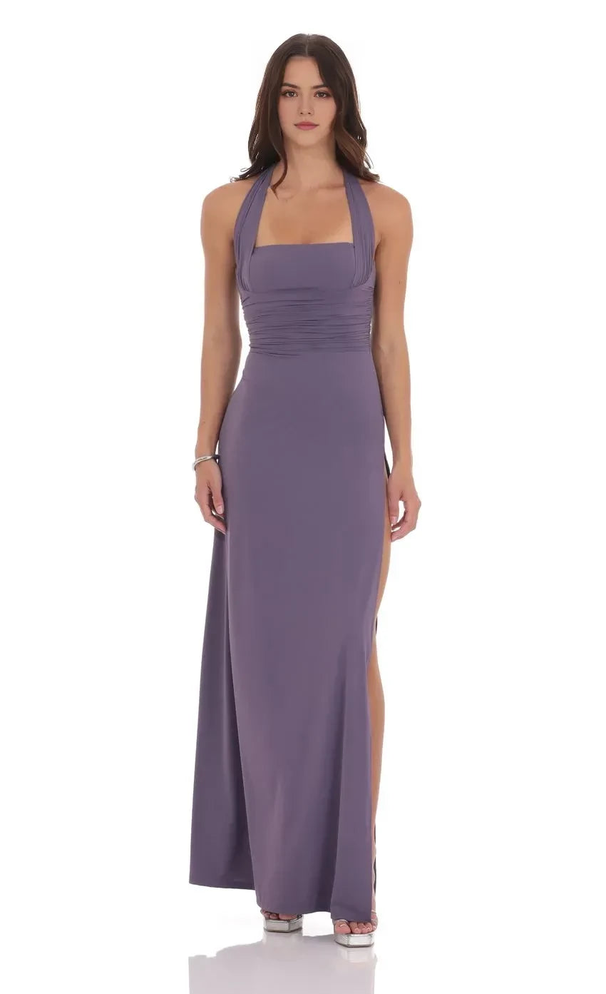 Glamorous Sheath Halter Neck Sleeveless Tie Back Floor Length Evening Dress