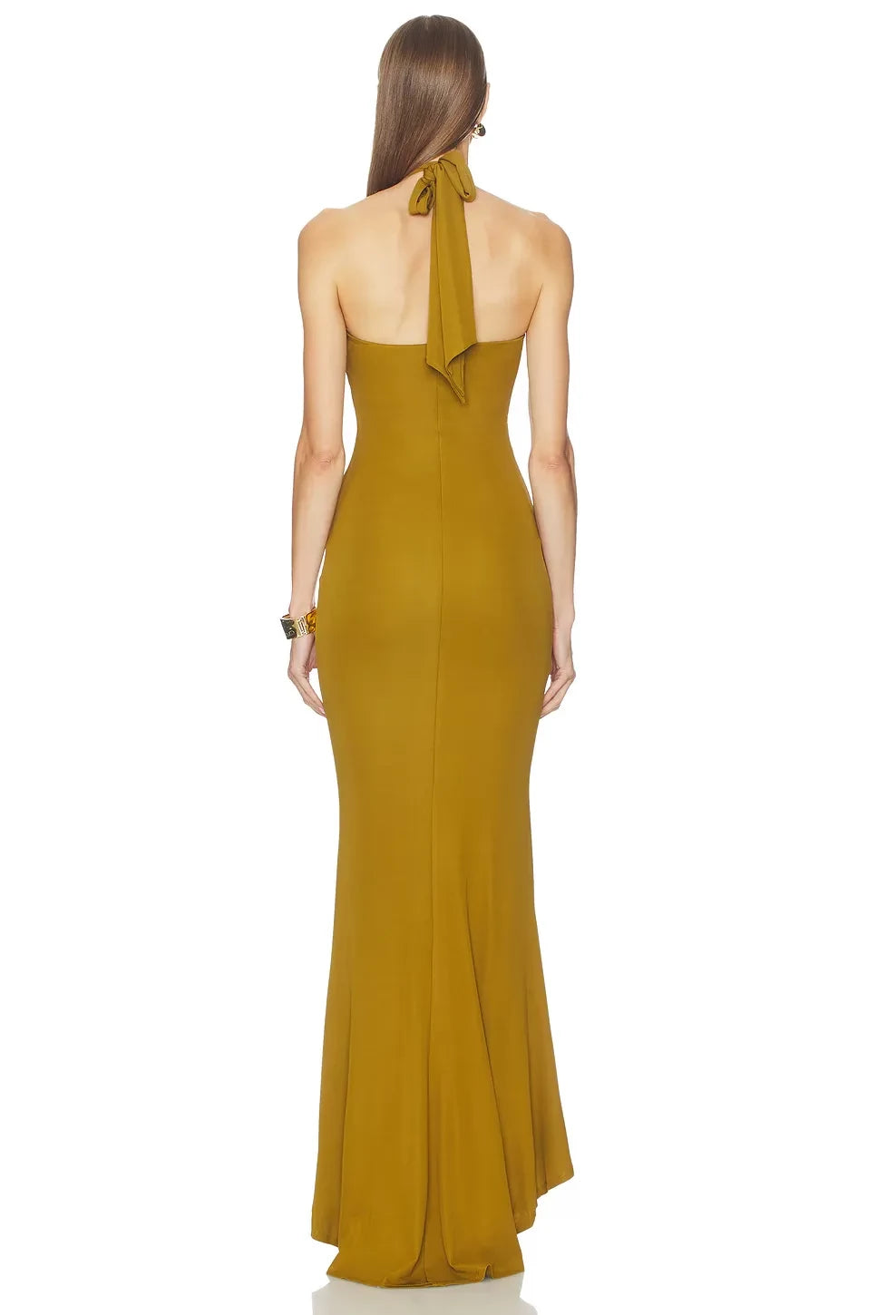 Glamorous Sheath Halter Neck Sleeveless Tie Back High Low Evening Dress