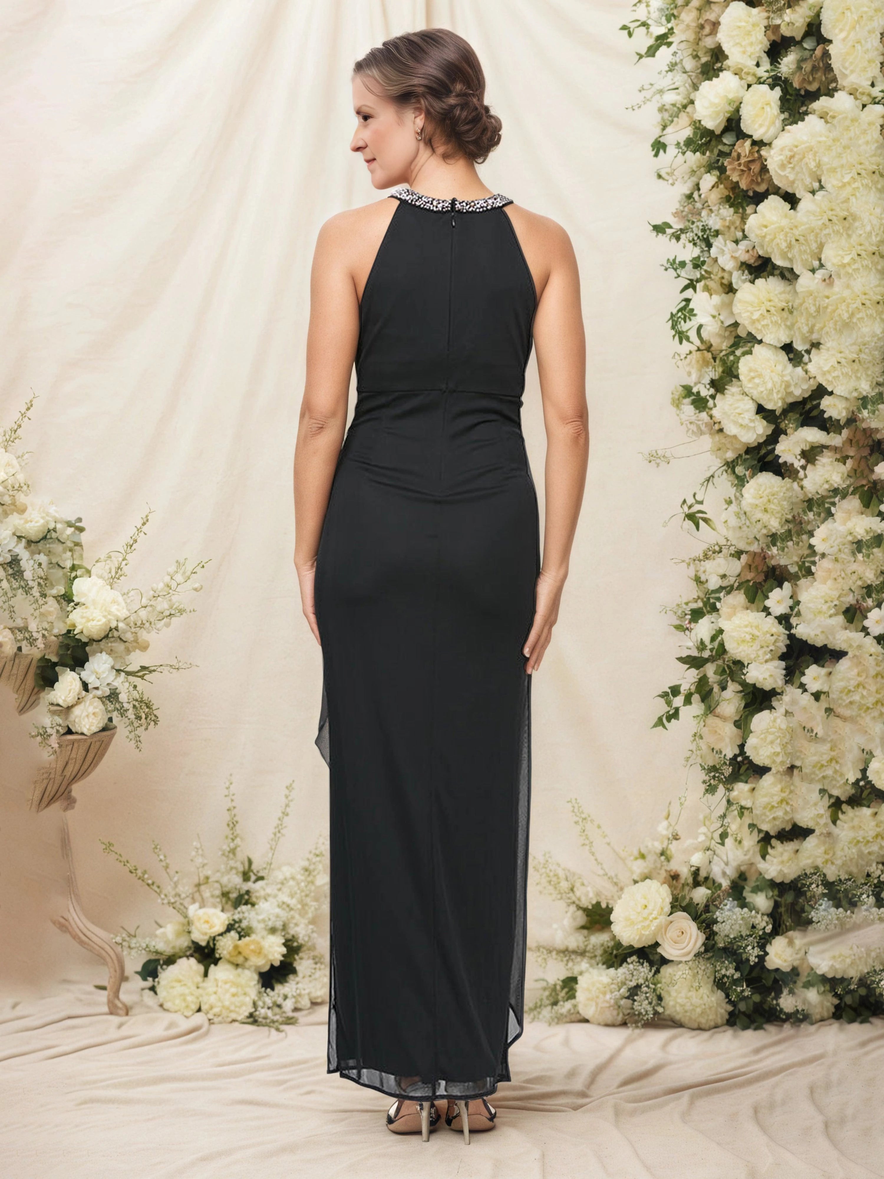 Glamorous Sheath Halter Neck Sleeveless Zip Back Floor Length Mother of the Bride Dress