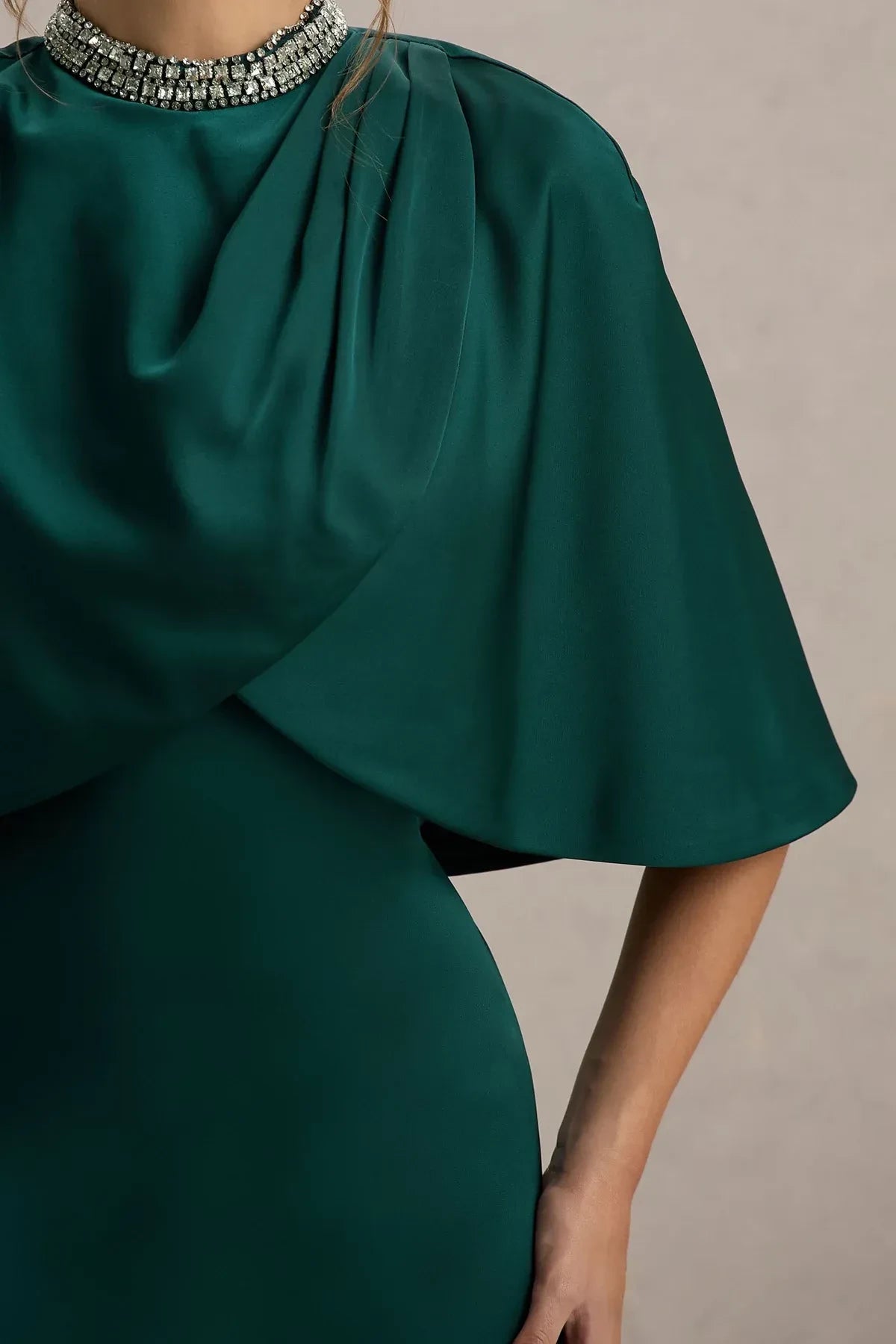 Glamorous Sheath Mock Neck Cape Sleeve Zipper Back Floor Length Evening Dress