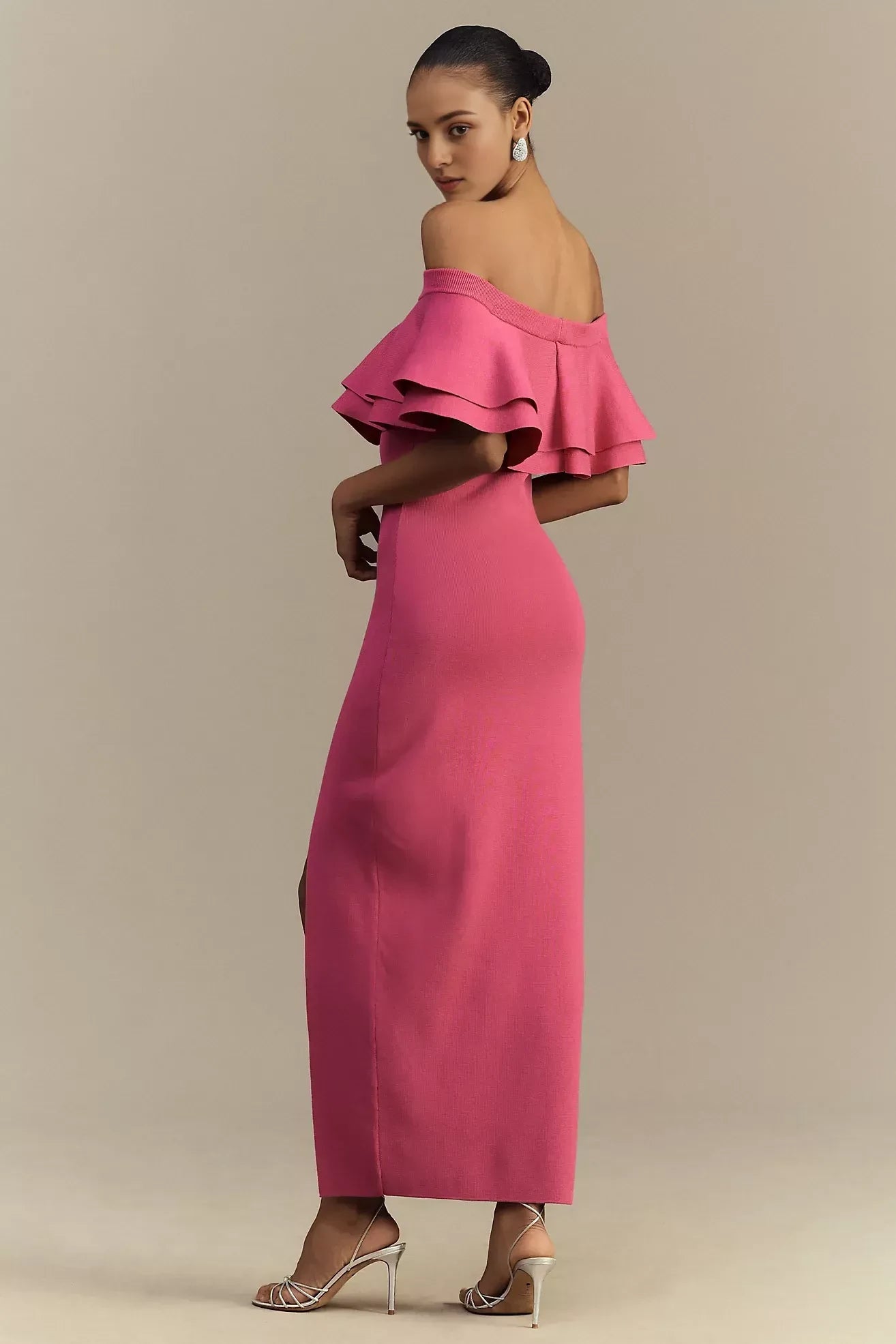 Glamorous Sheath Off Shoulder Ruffled Short Sleeve Zipper Back Floor Length Evening Dress