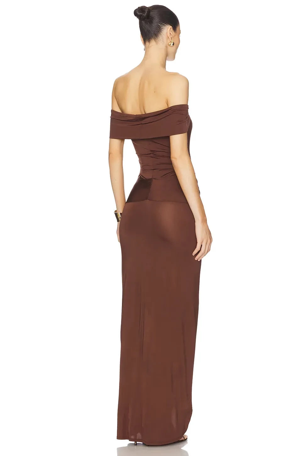 Glamorous Sheath Off Shoulder Sleeveless Knot Accent High Slit Floor Length Evening Dress